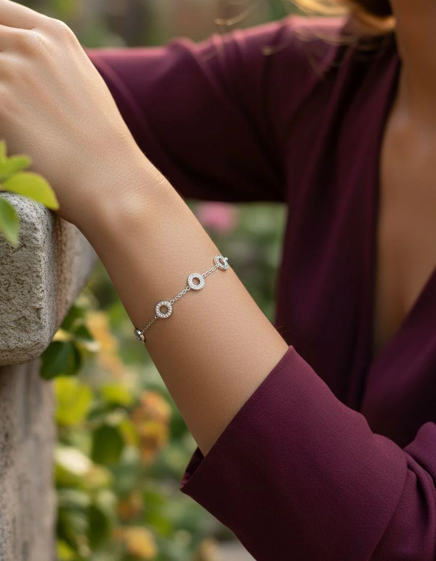 BRACELET EN ACIER 3 CERCLES AVEC STRASS - Image 2