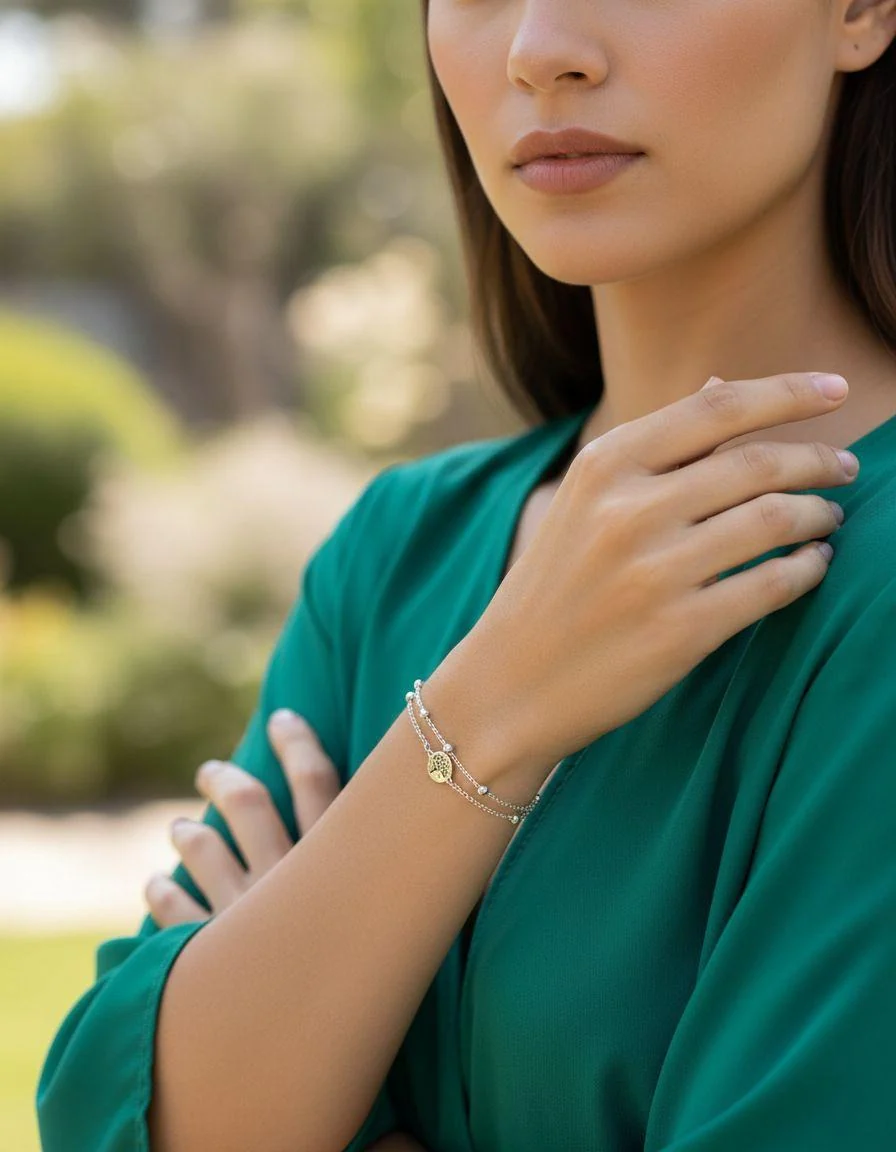 BRACELET EN ACIER ARBRE DE VIE ET BILLES - Image 2