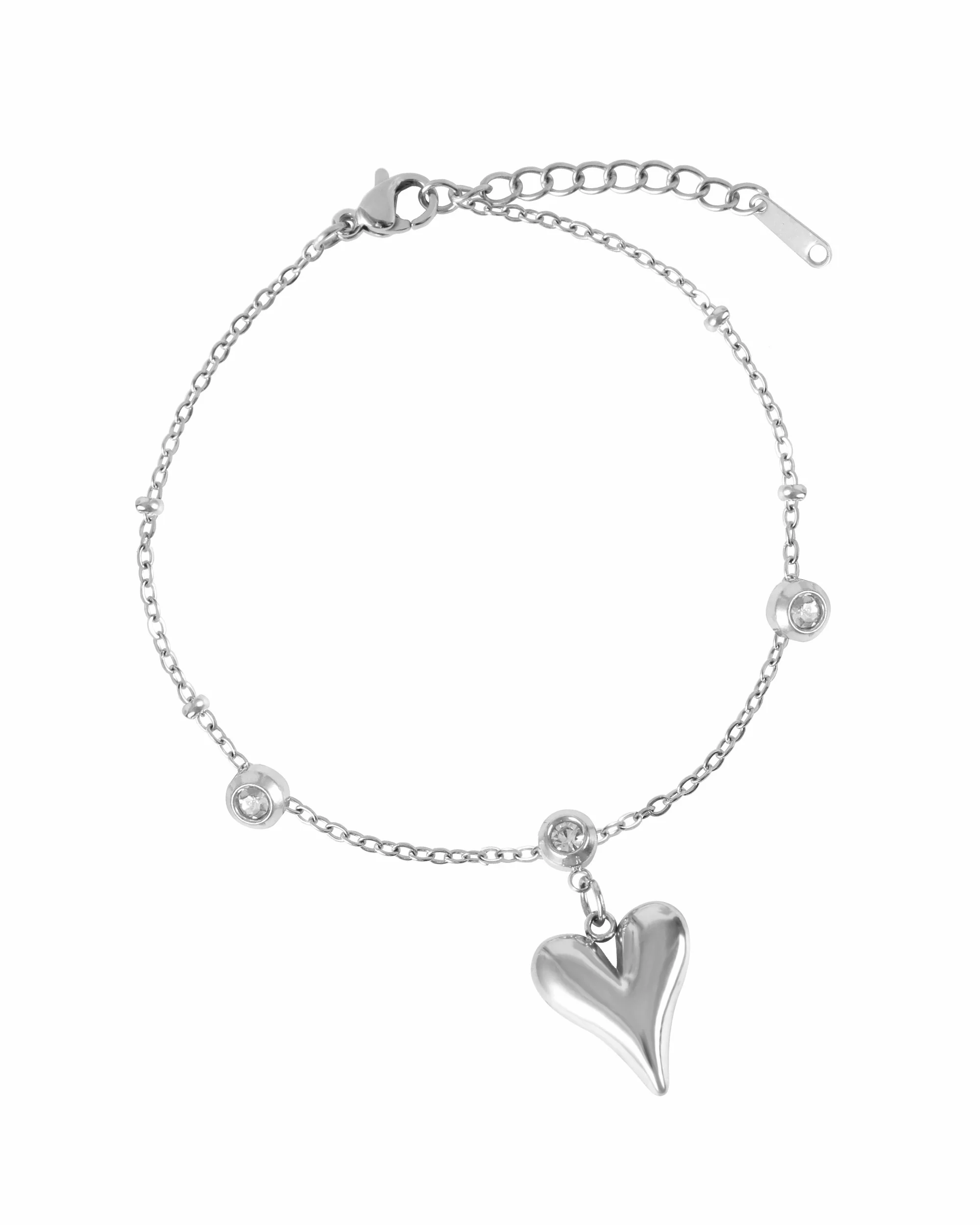 BRACELET EN ACIER AVEC COEUR CENTRAL + STRASS