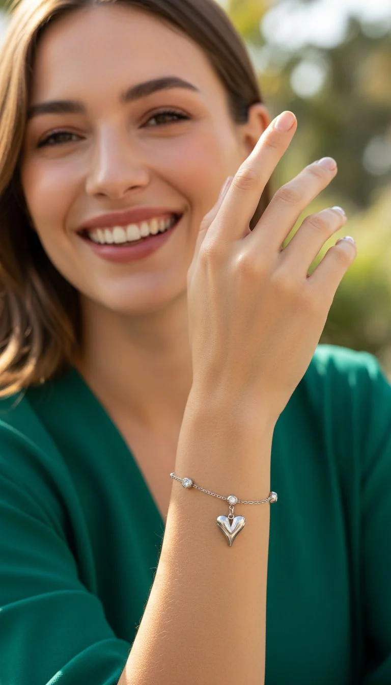 BRACELET EN ACIER AVEC COEUR CENTRAL + STRASS - Image 2