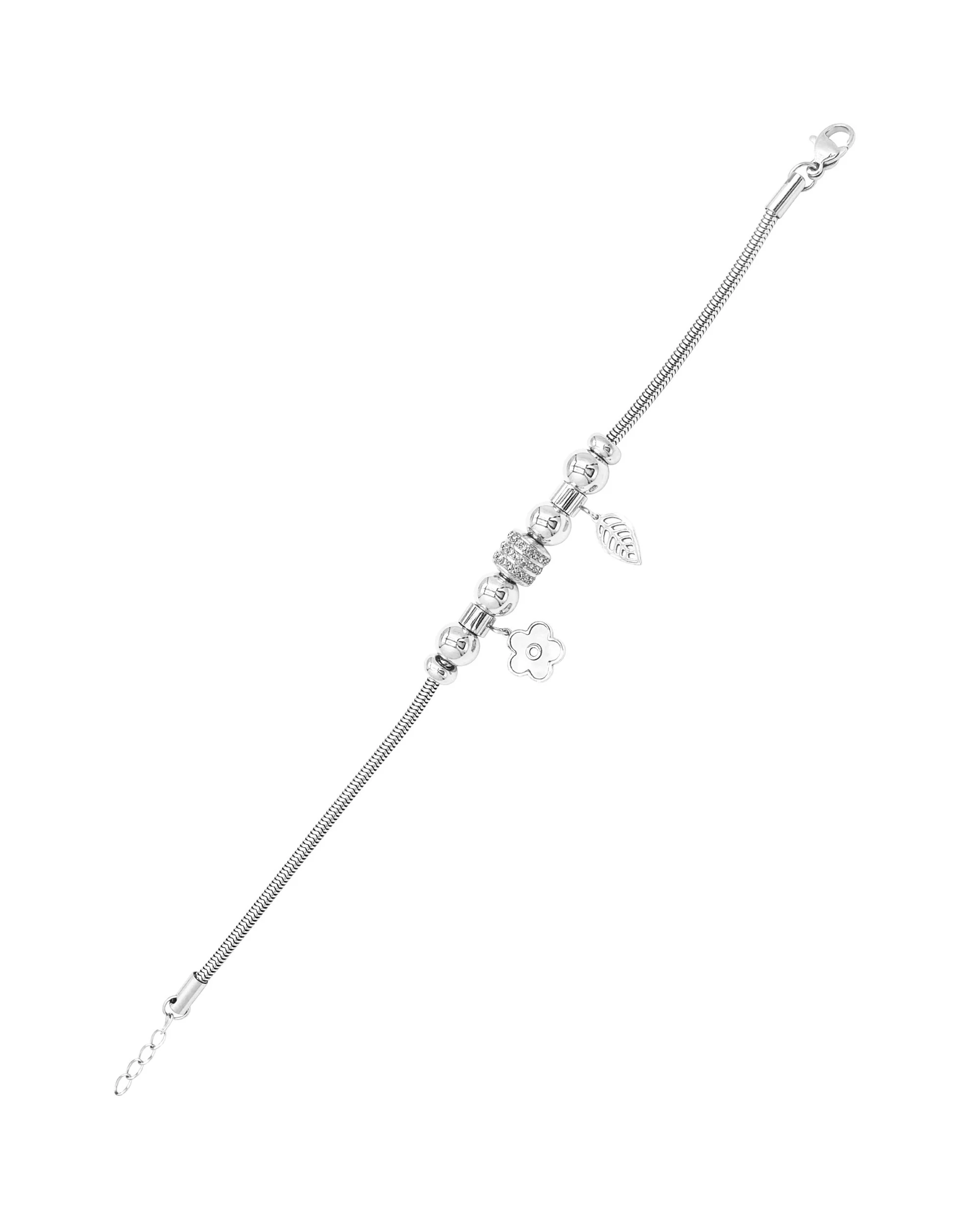 BRACELET EN ACIER AVEC FLEUR ET FEUILLE - Image 3