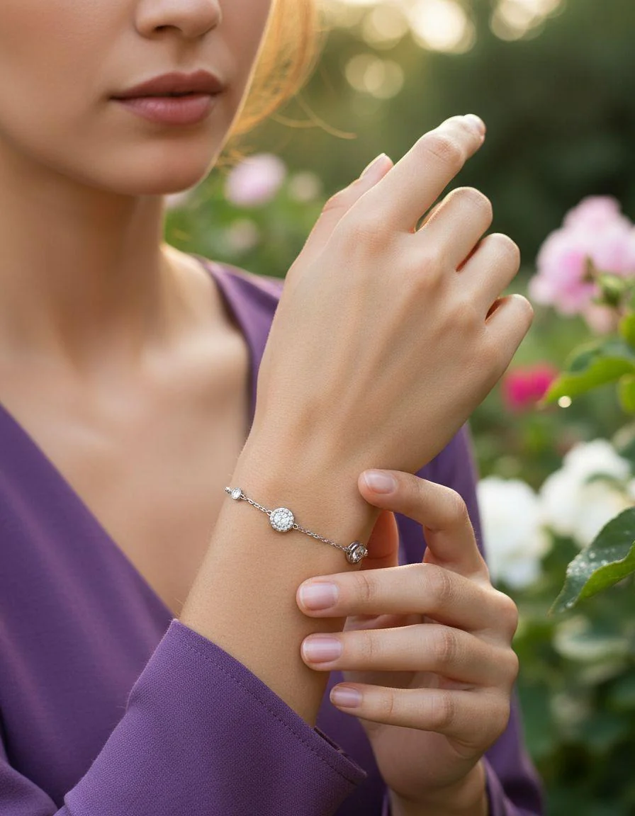 BRACELET EN ACIER AVEC RONDS, MOTIF CHIFFRES ROMAINS ET STRASS - Image 2
