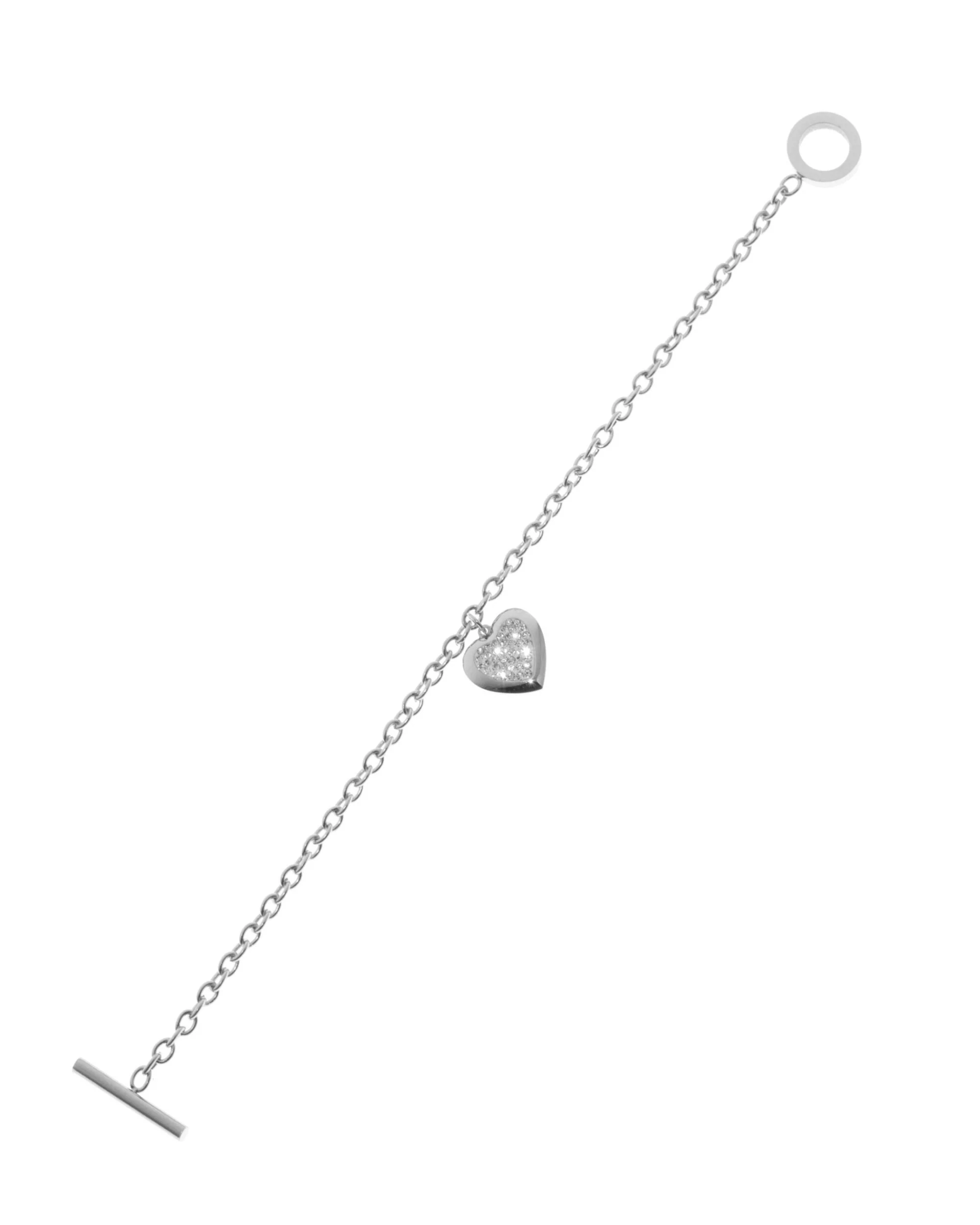 BRACELET EN ACIER COEUR AVEC STRASS FERMOIR BARRE - Image 3