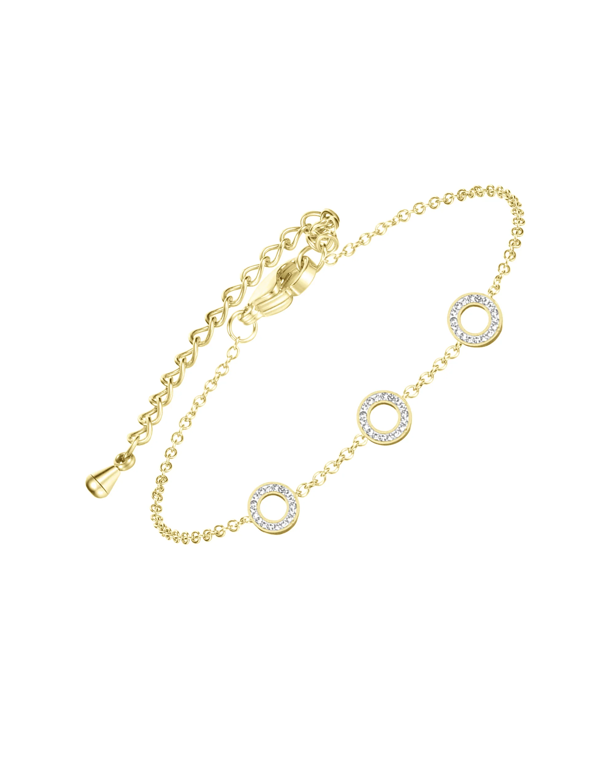 BRACELET EN ACIER DORE 3 CERCLES AVEC STRASS