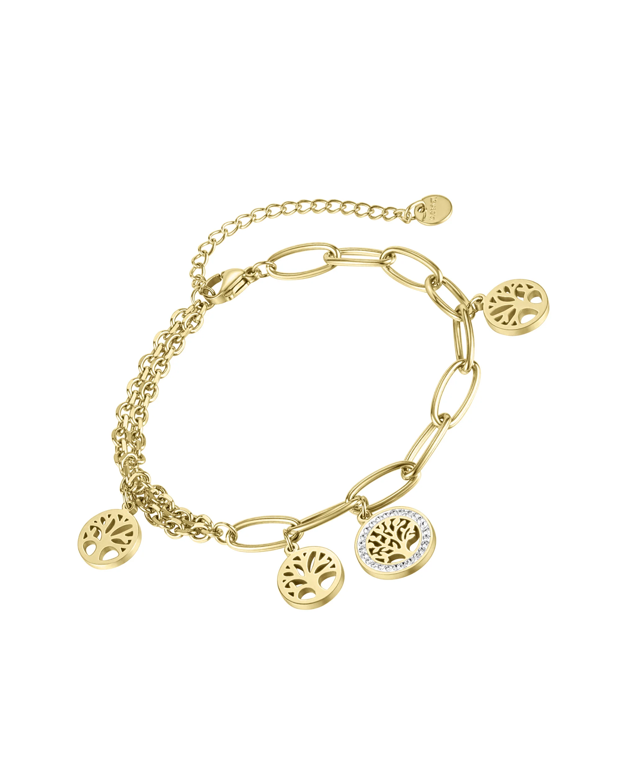BRACELET EN ACIER DORE ARBRE DE VIE AVEC STRASS