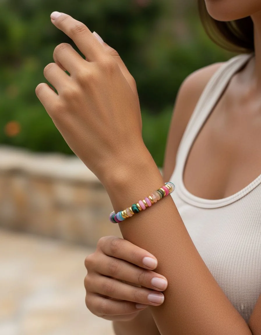 BRACELET EN ACIER DORE AVEC CERCLES MULTICOLOR - Image 2