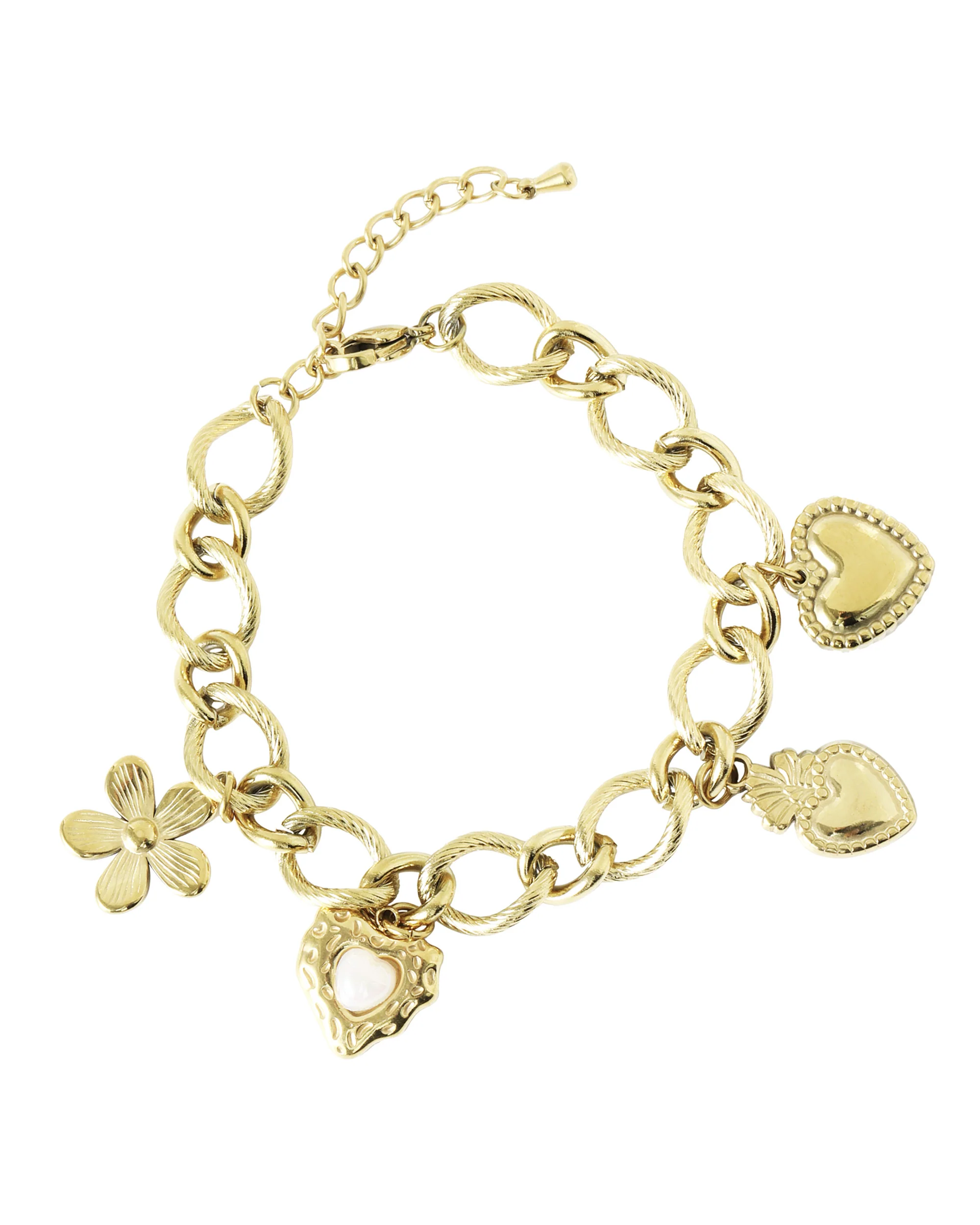 BRACELET CHARMS ACIER DORE – AMOUR & DOUCEUR
