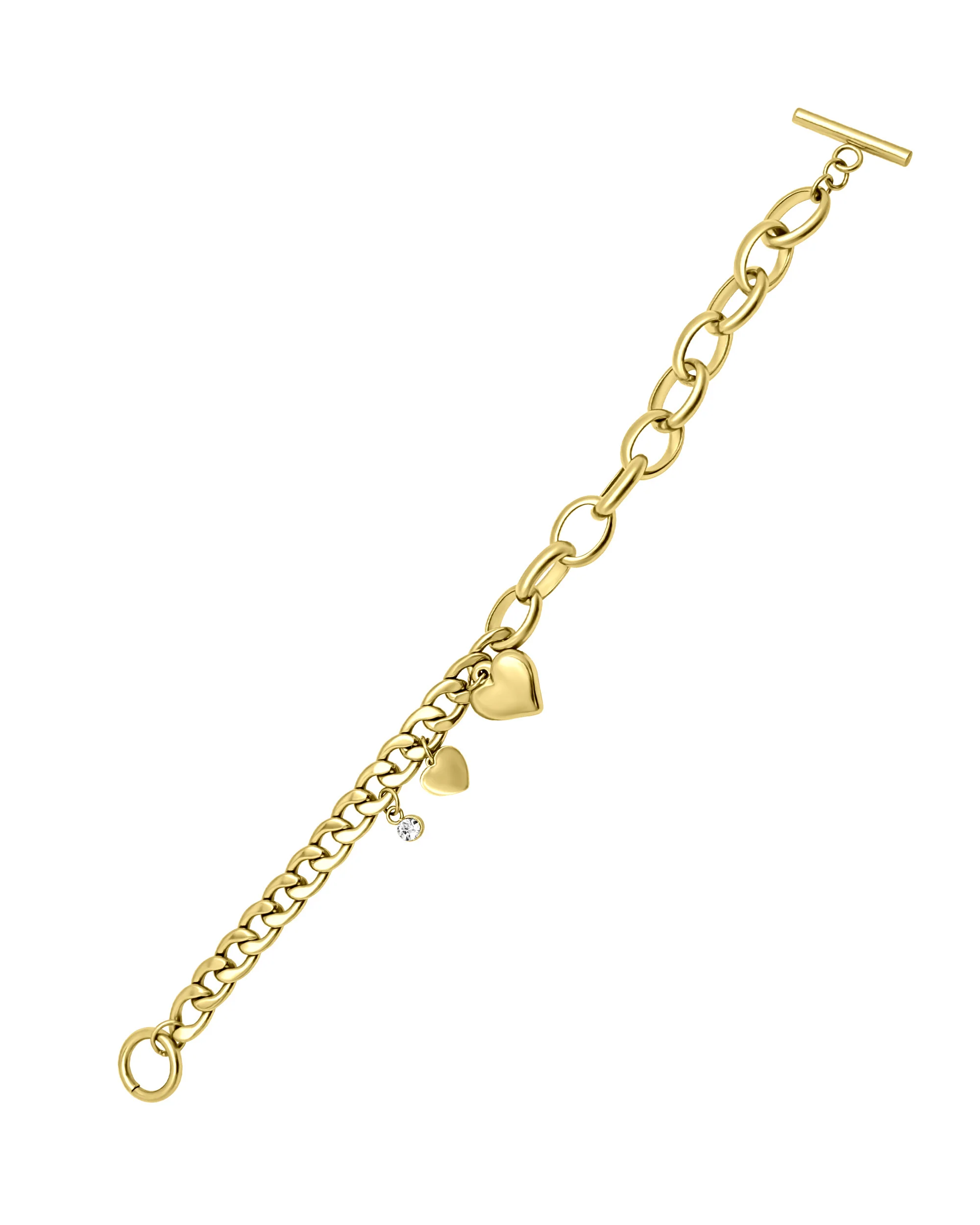 BRACELET EN ACIER DORE AVEC COEUR ET SOLITAIRE PENDANT - Image 3