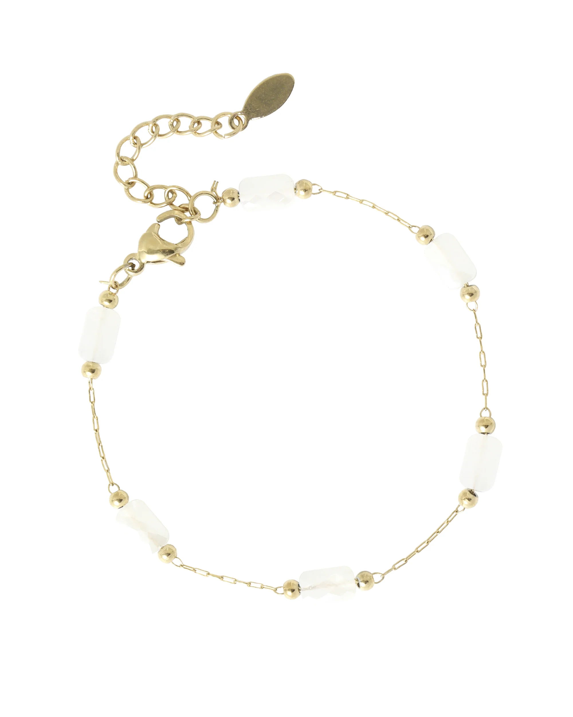 BRACELET EN ACIER DORE AVEC CYLINDRE BLANC