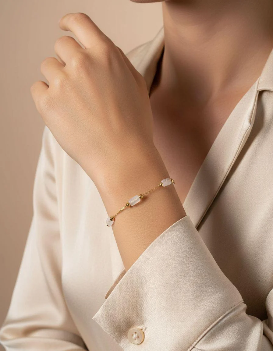 BRACELET EN ACIER DORE AVEC CYLINDRE BLANC - Image 2