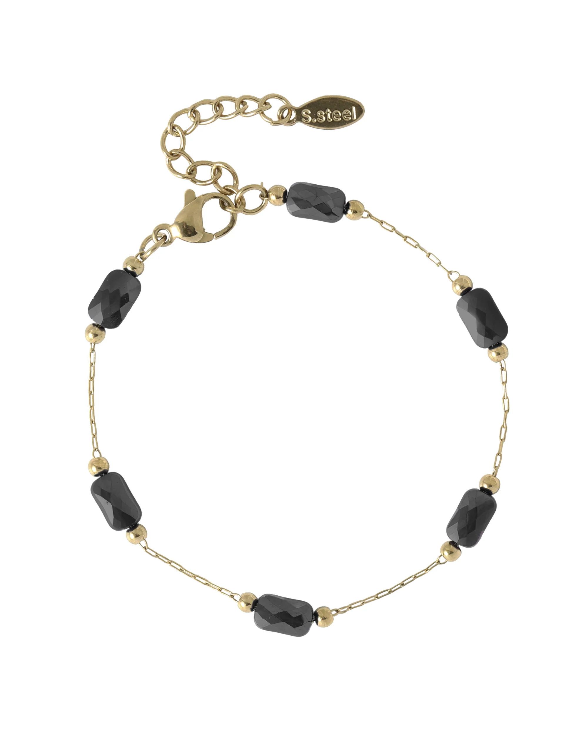 BRACELET EN ACIER DORE AVEC CYLINDRE NOIR