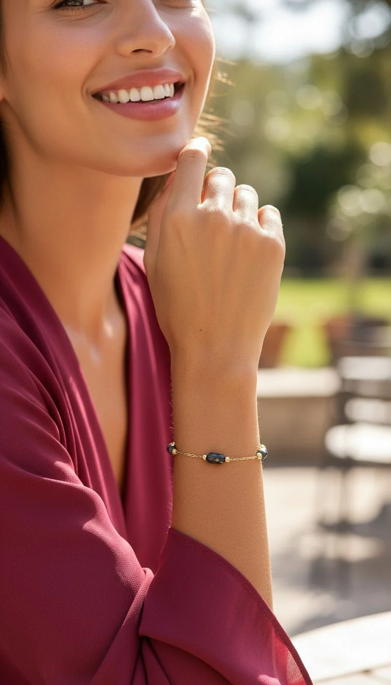 BRACELET EN ACIER DORE AVEC CYLINDRE NOIR - Image 2