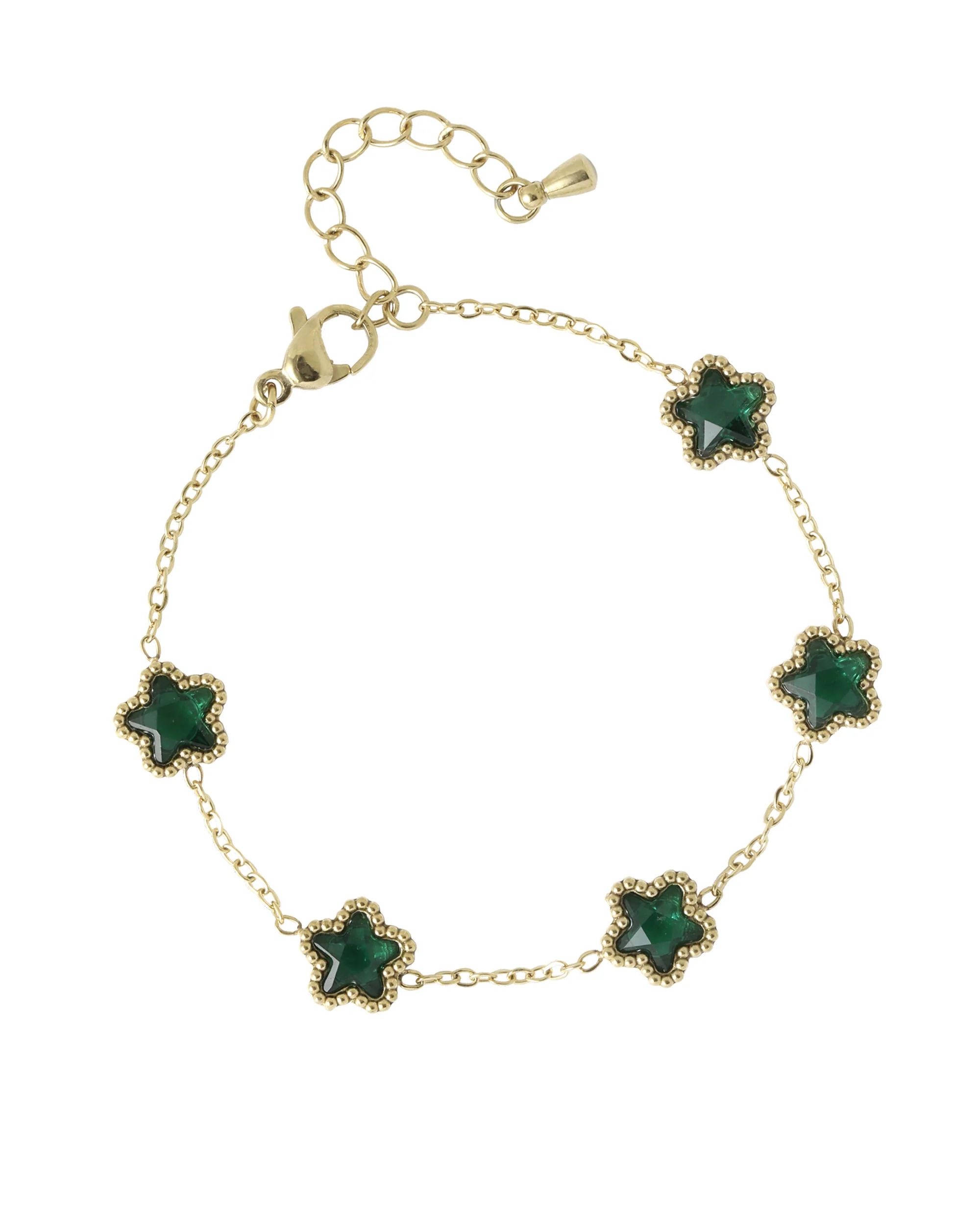 BRACELET EN ACIER DORE AVEC ETOILE MARTELE EMERAUDE