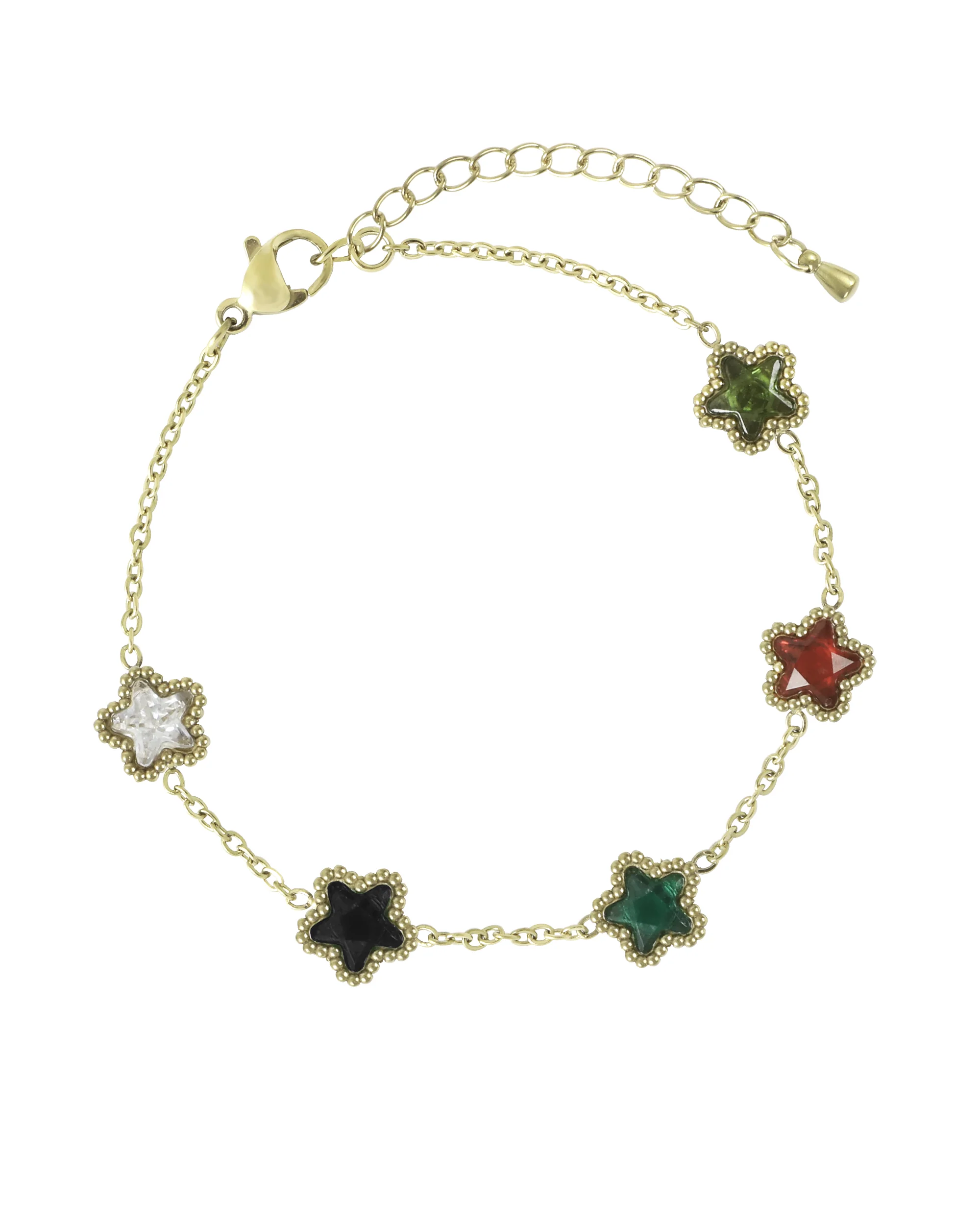 BRACELET EN ACIER DORE AVEC ETOILE MARTELE MULTI COLOR
