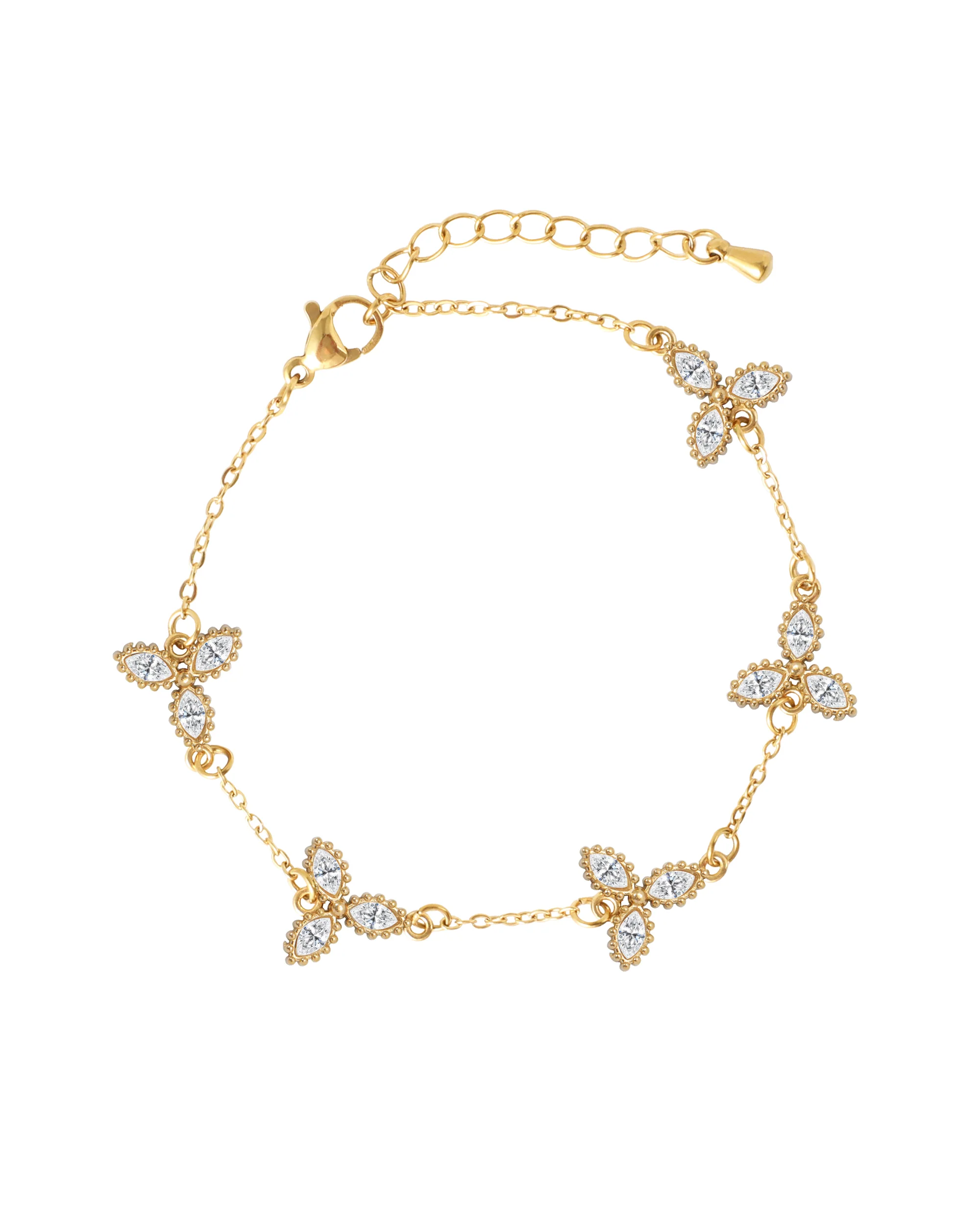 BRACELET EN ACIER DORE AVEC MOTIF FLORAL BLANC