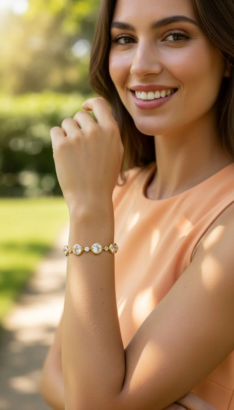 BRACELET EN ACIER DORE AVEC PIERRES BLANCHES FACETTEES - Image 2