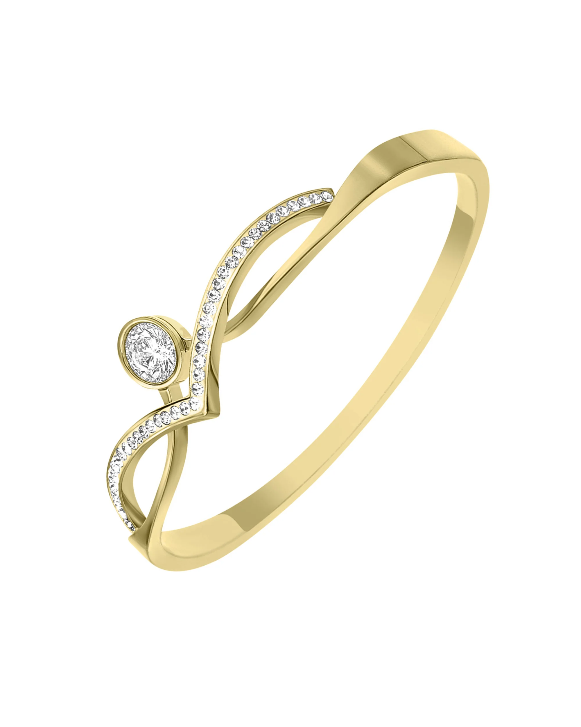 BRACELET EN ACIER DORE AVEC STRASS ET V AVEC STRASS