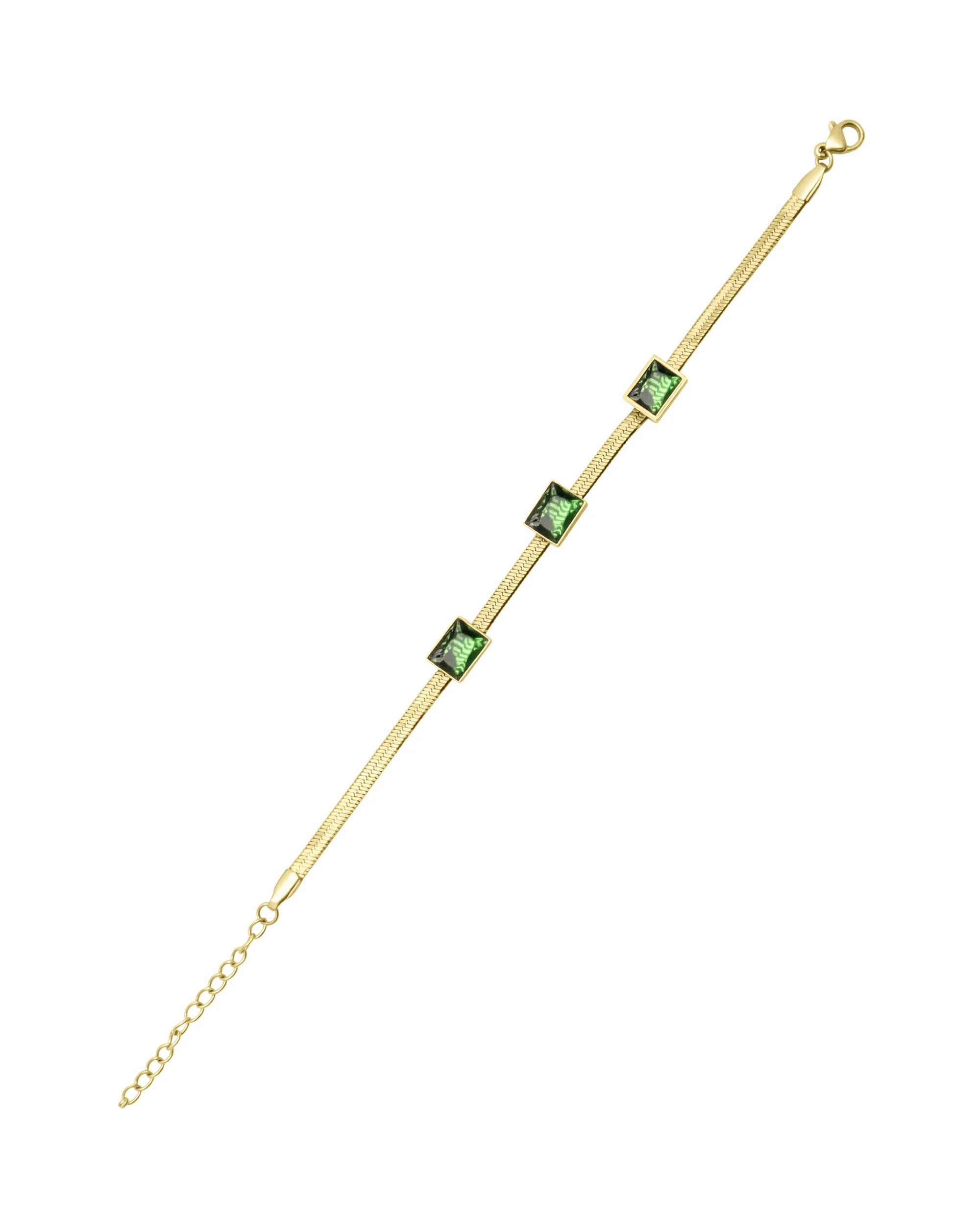 BRACELET EN ACIER DORE AVEC TRIPLE ZIRCONIUM EMERAUDE - Image 3