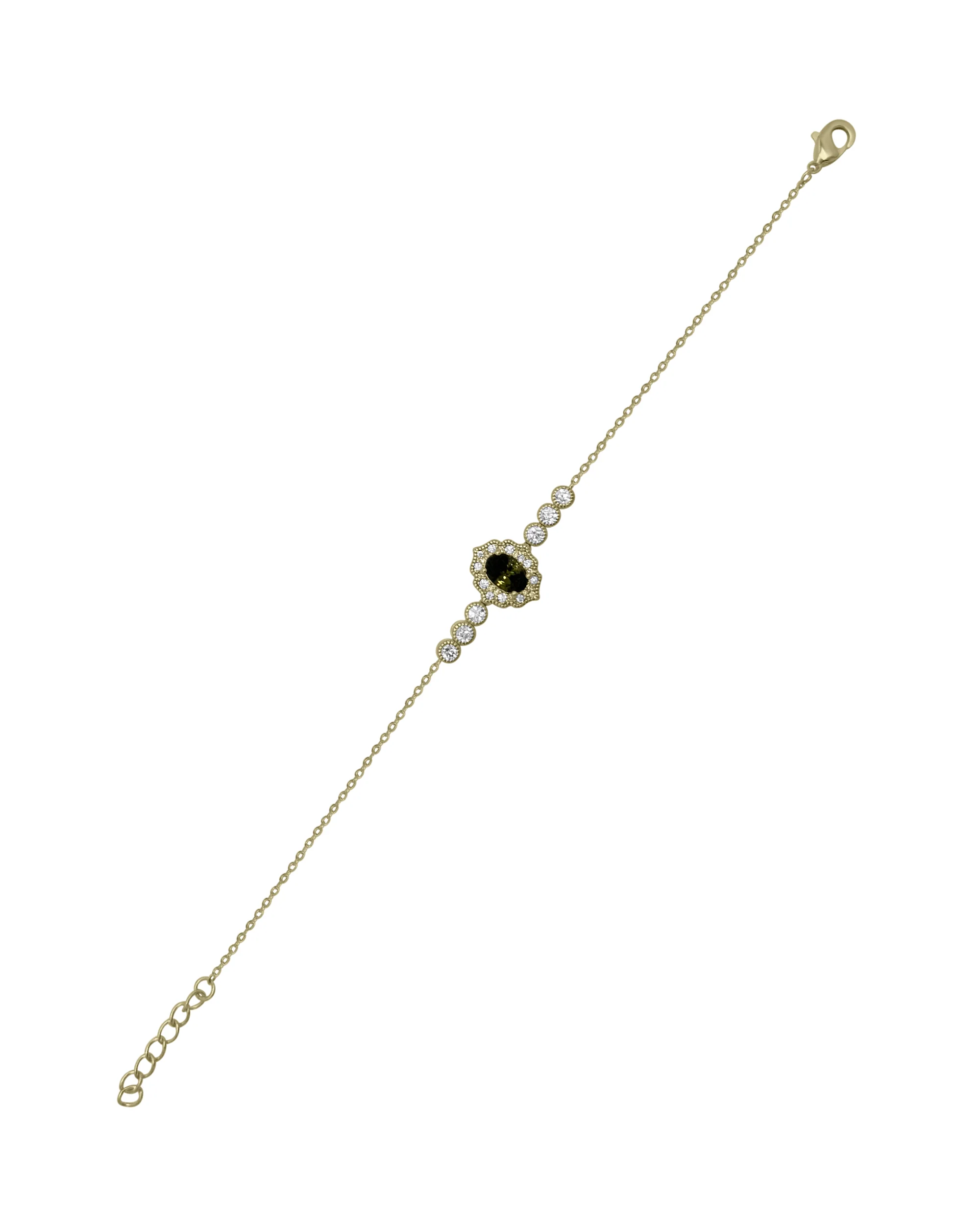 BRACELET EN PLAQUE OR AVEC ZIRCONIUM ET SOLITAIRE OLIVINE - Image 3