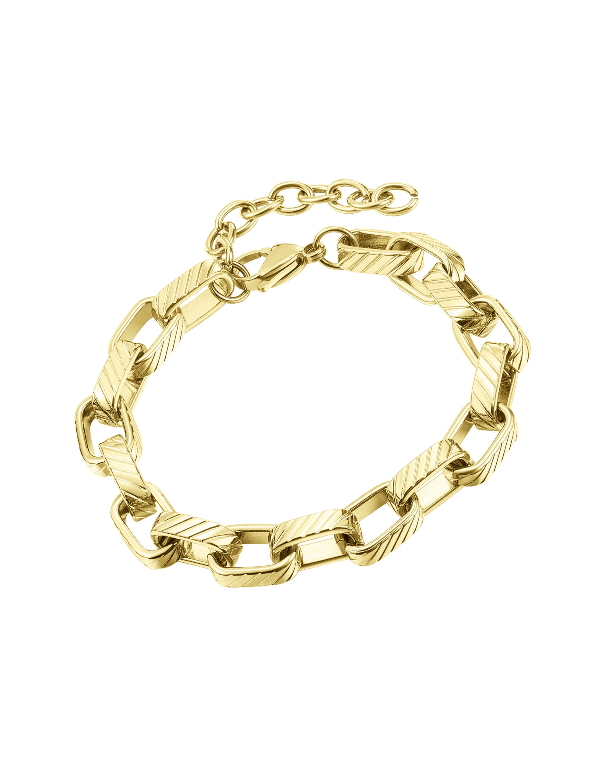 BRACELET EN ACIER DORE GROSSE MAILLE AVEC STRIES