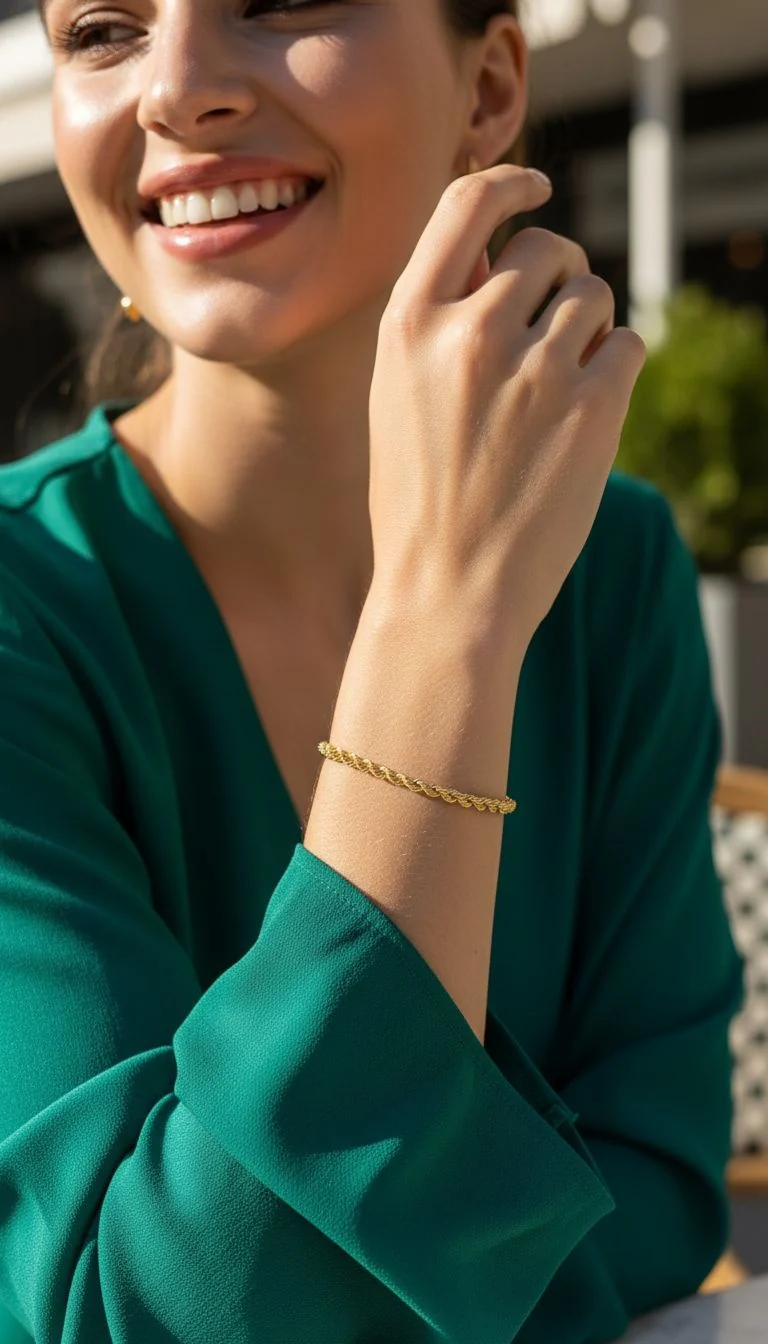 BRACELET EN ACIER DORE MAILLE CORDE - Image 2