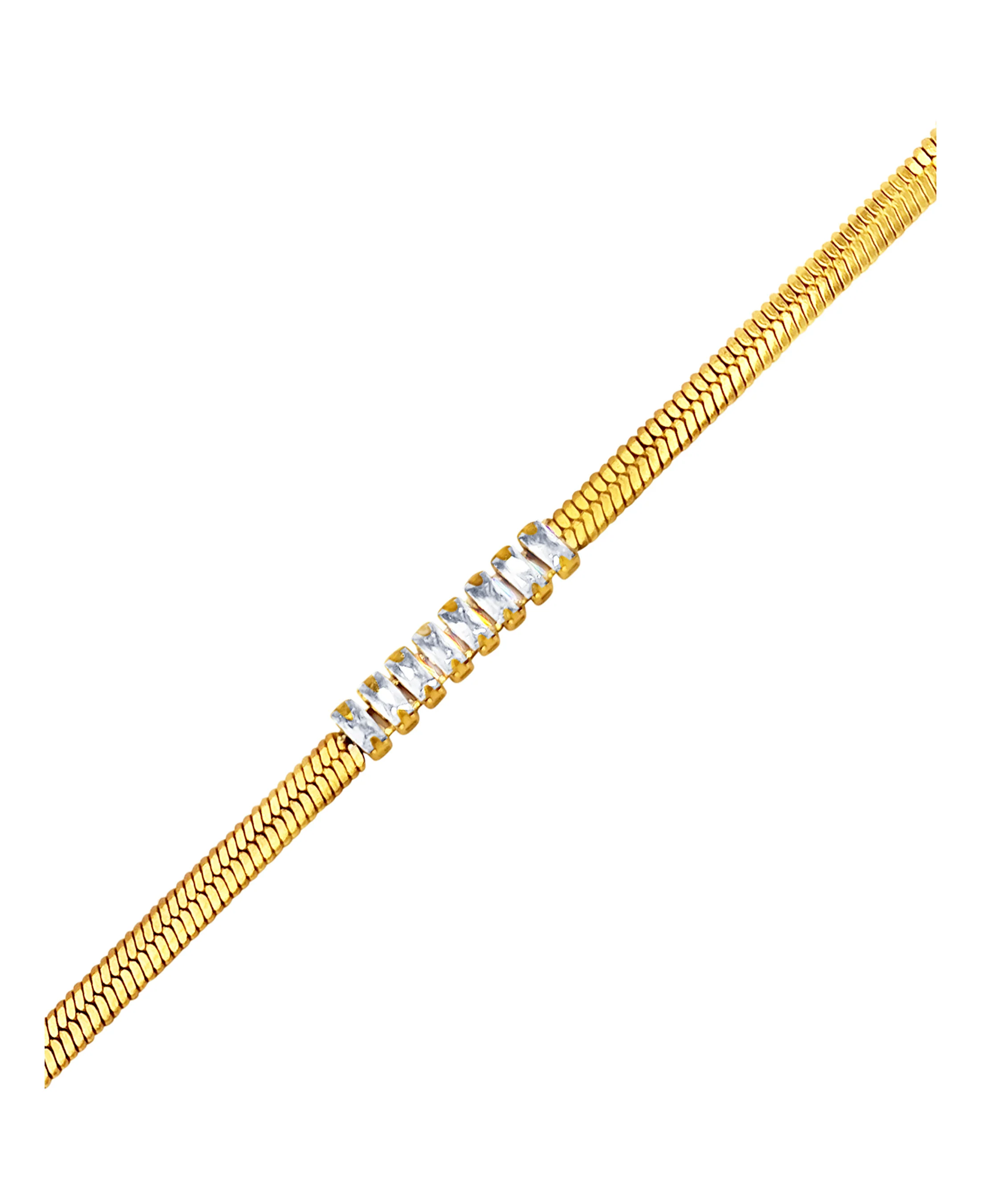 BRACELET EN ACIER DORE MAILLE PLATE AVEC 8 PIERRES