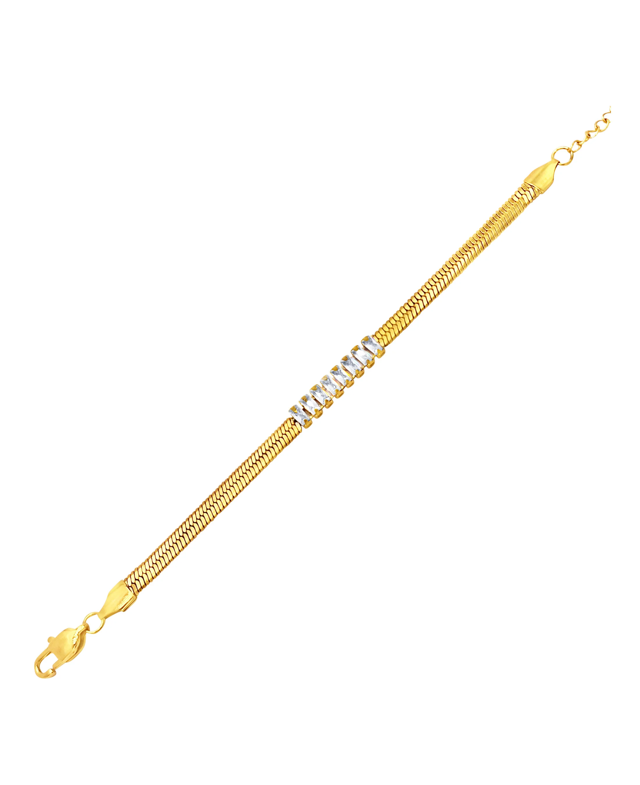 BRACELET EN ACIER DORE MAILLE PLATE AVEC 8 PIERRES - Image 3