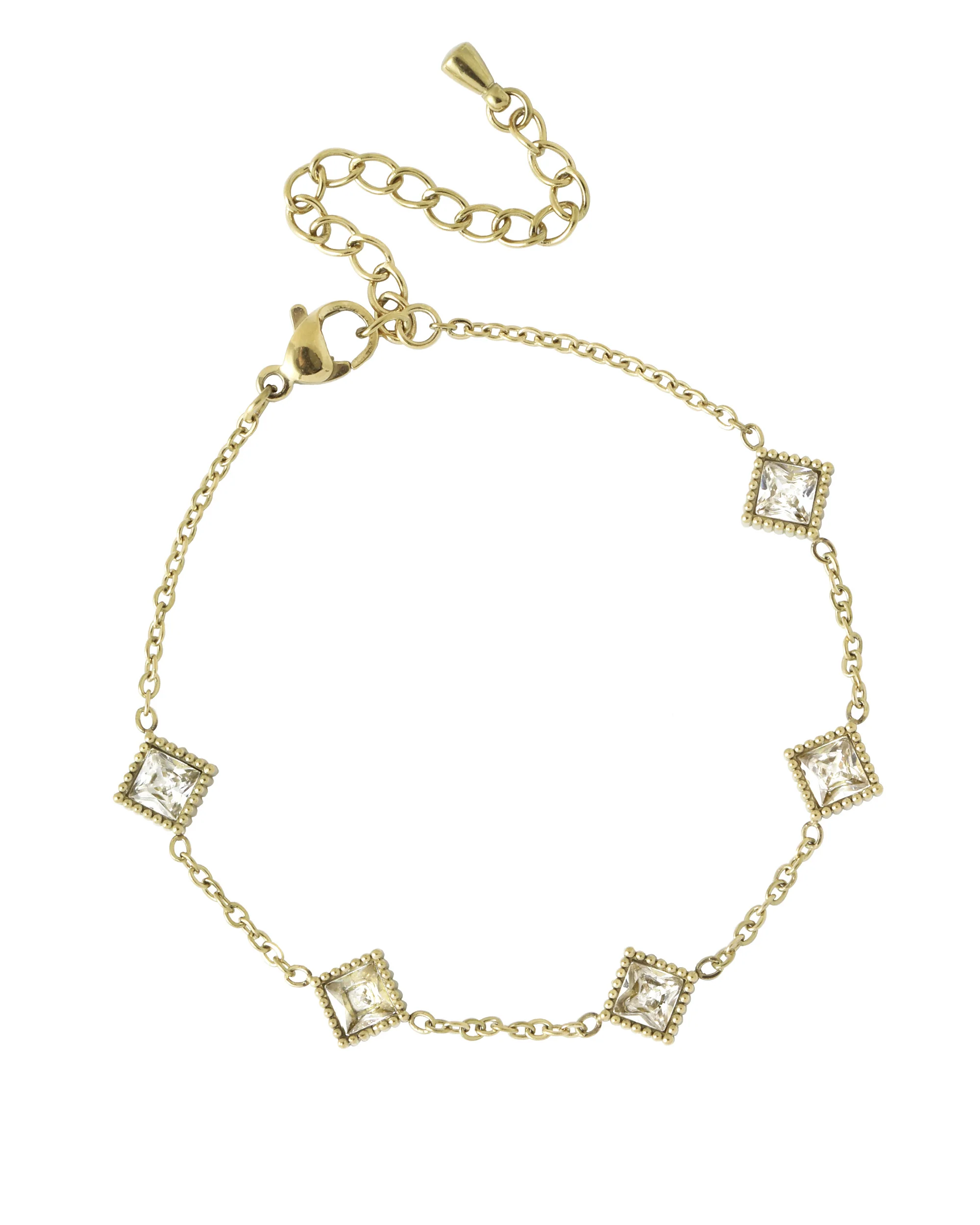 BRACELET EN ACIER DORE MOTIF CARRE STRILLE  AVEC ZIRCONIUM