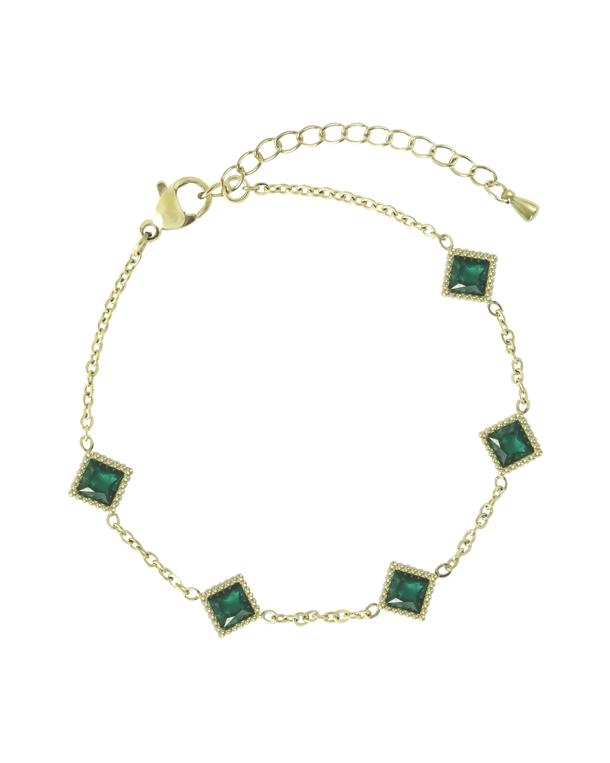 BRACELET EN ACIER DORE MOTIF CARRE STRILLE AVEC ZIRCONIUM EMERAUDE