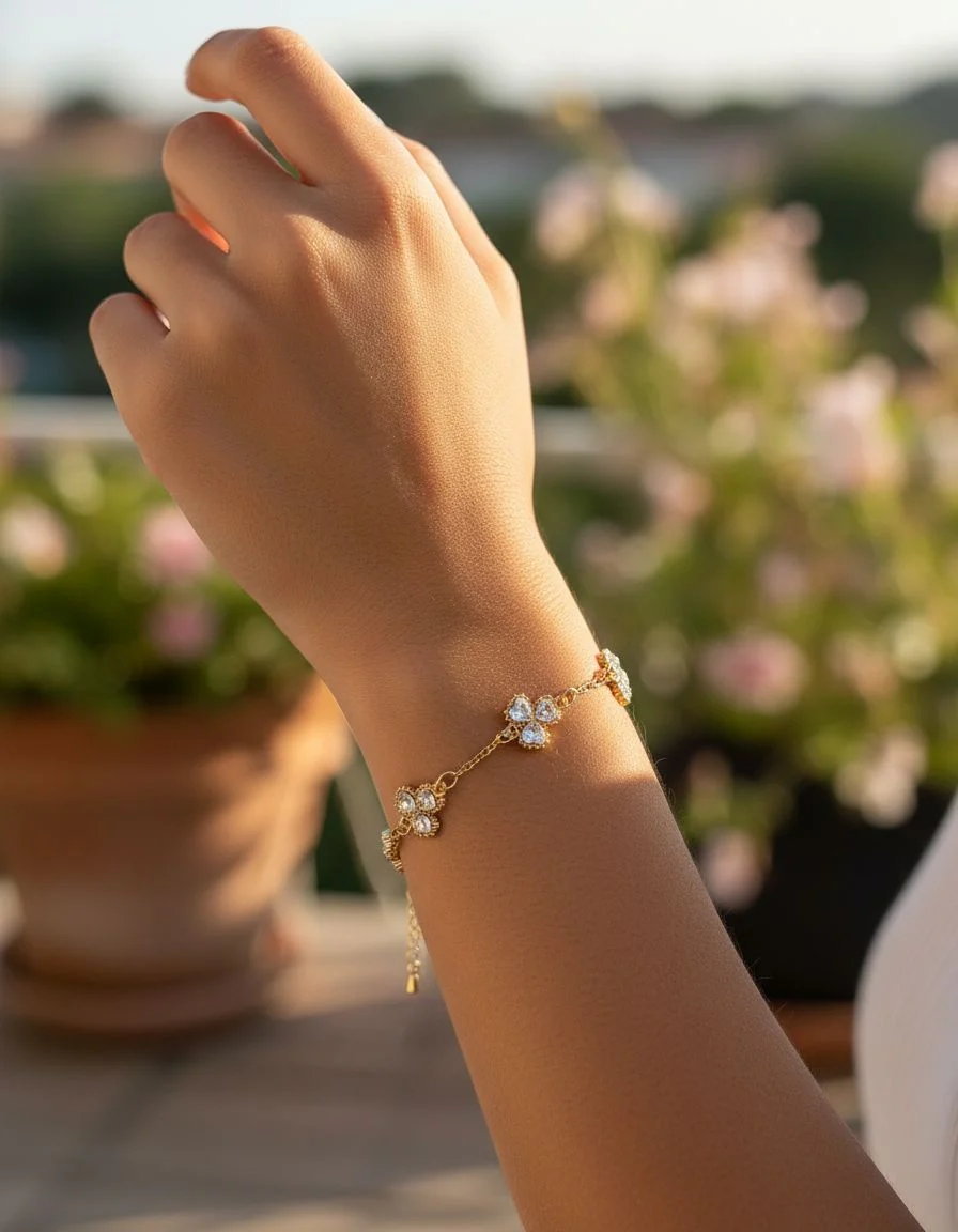 BRACELET EN ACIER DORE MOTIF COEUR EN FLEUR - Image 2