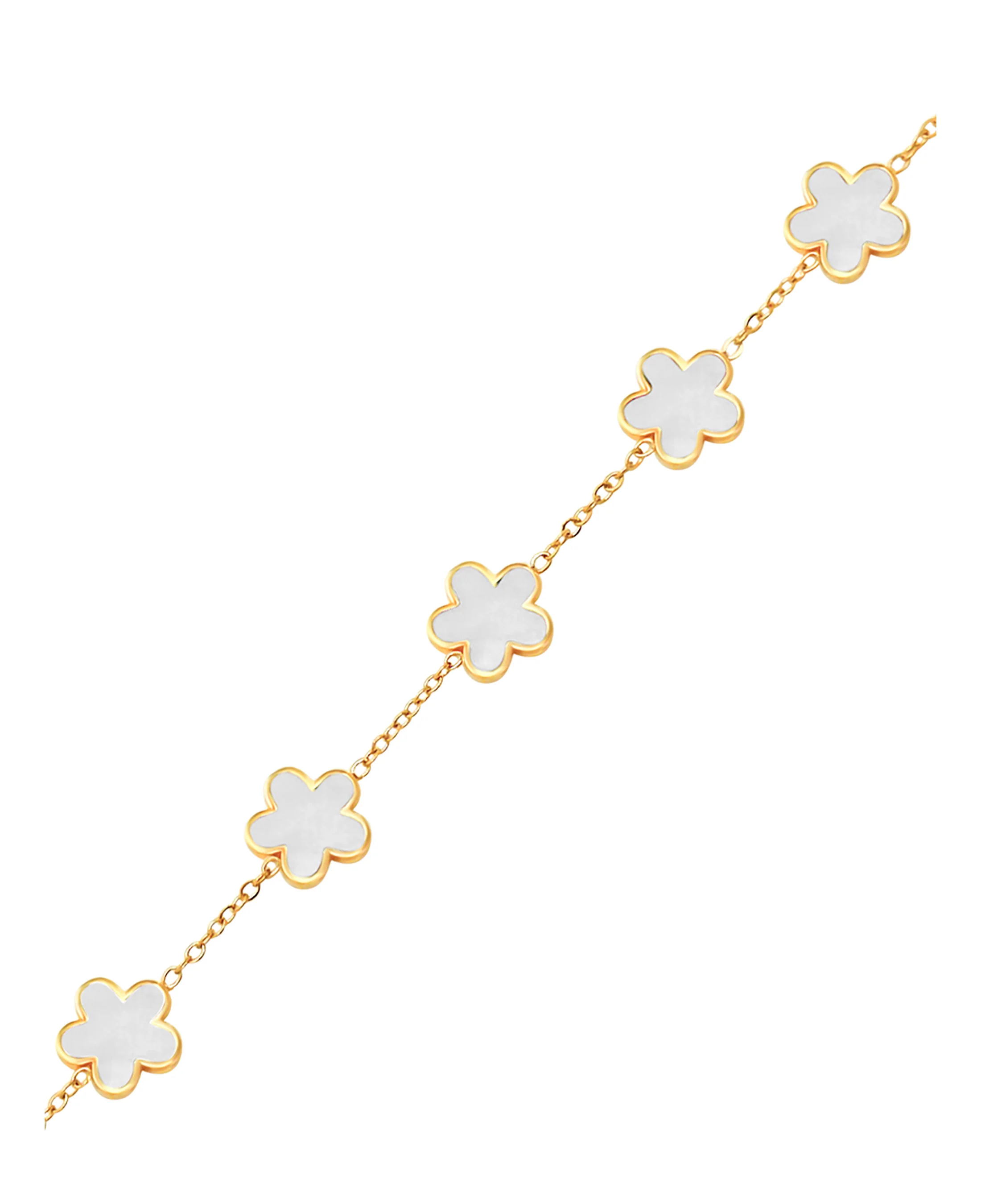BRACELET EN ACIER DORE MOTIF FLEUR AVEC NACRE BLANC