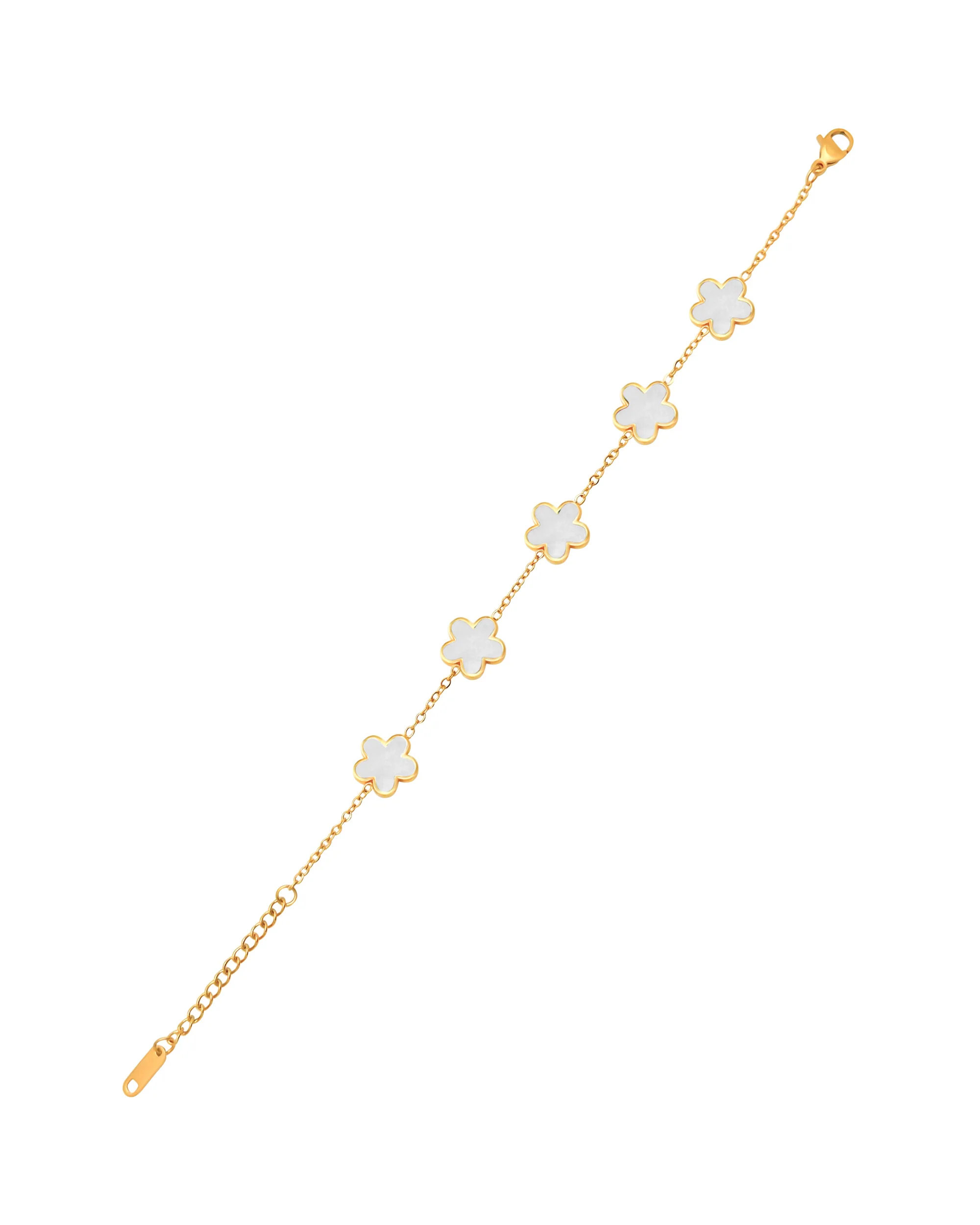 BRACELET EN ACIER DORE MOTIF FLEUR AVEC NACRE BLANC - Image 3