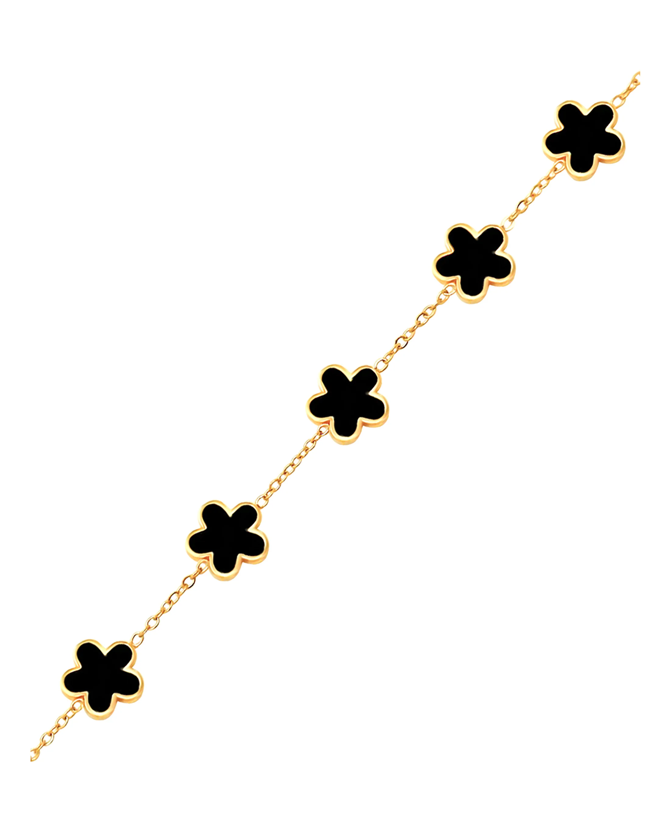 BRACELET EN ACIER DORE MOTIF FLEUR AVEC NACRE NOIRE