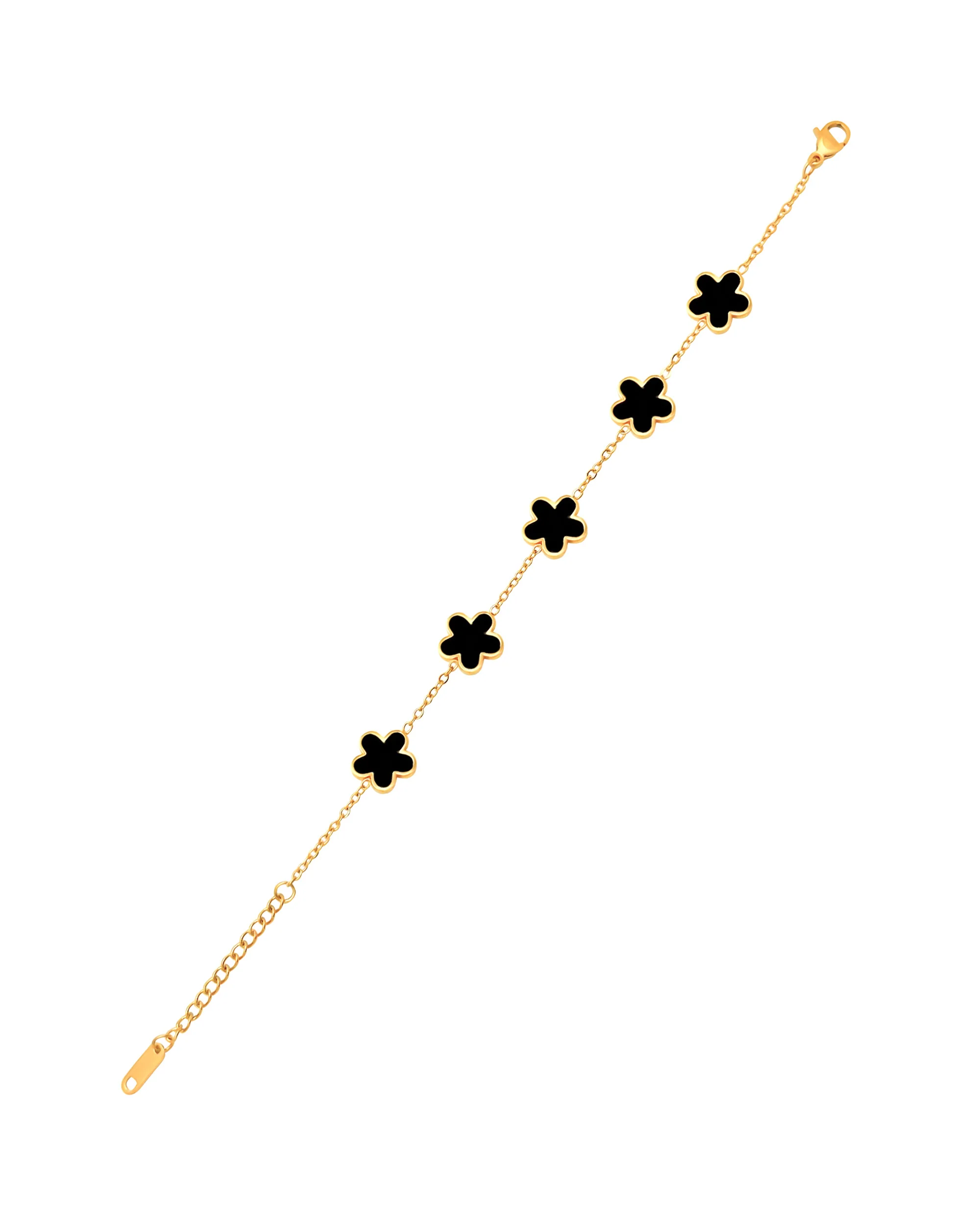 BRACELET EN ACIER DORE MOTIF FLEUR AVEC NACRE NOIRE - Image 3