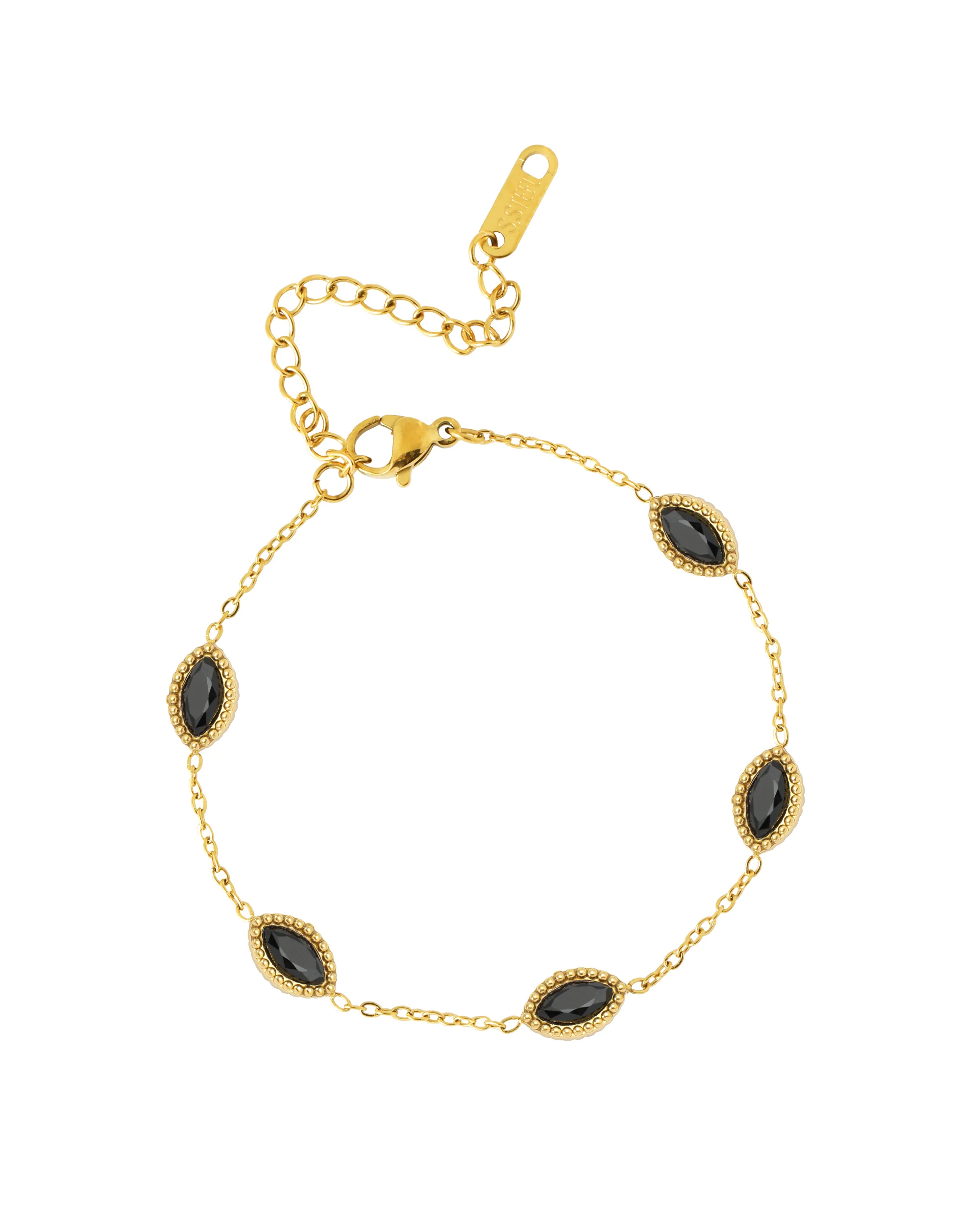 BRACELET EN ACIER DORE MOTIF OVALE ONYX