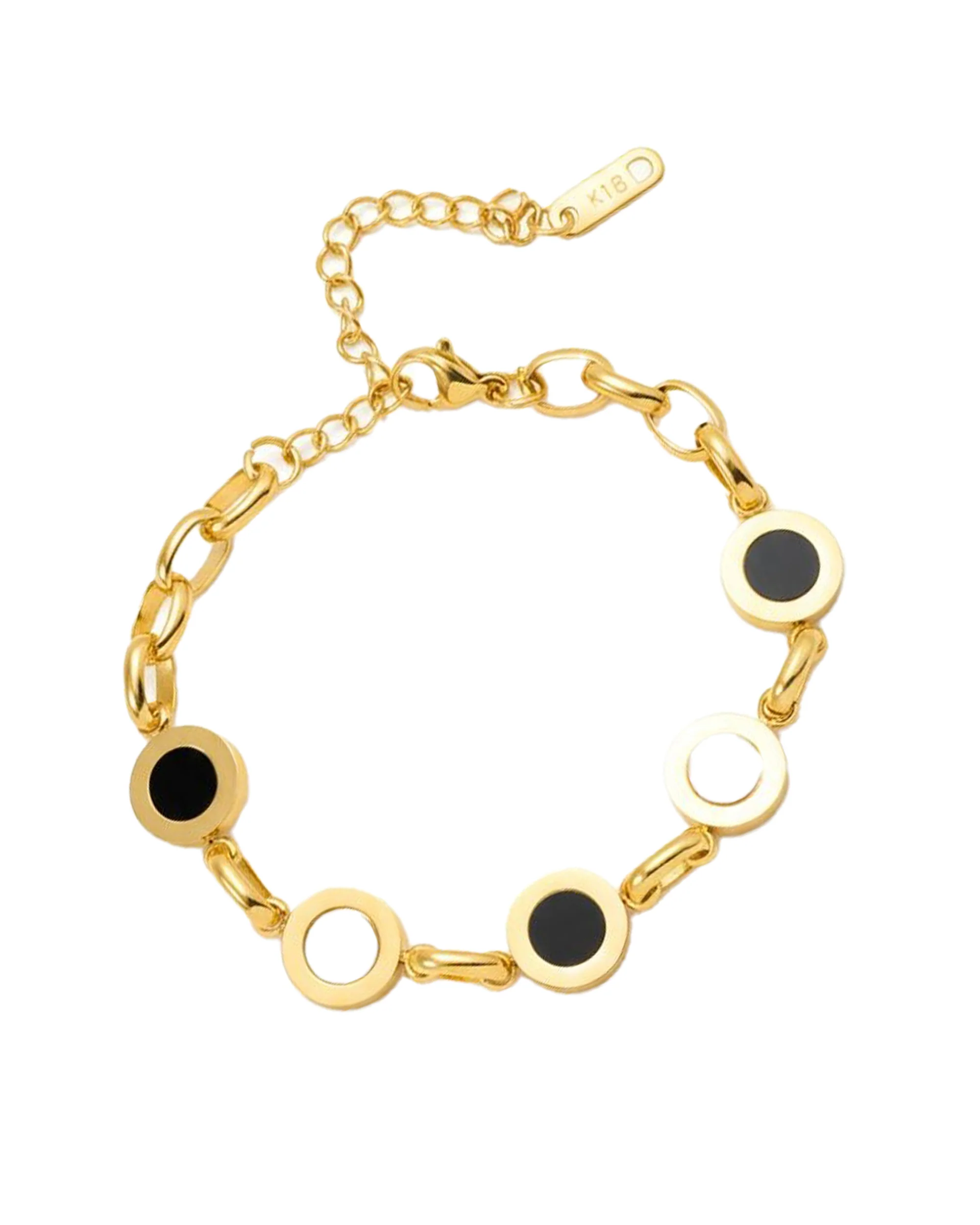 BRACELET EN ACIER DORE MULTI RONDS ONYX ET BLANC