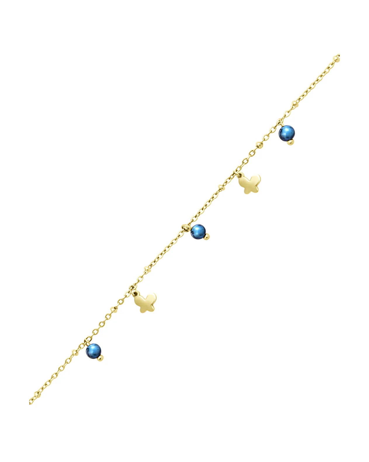 BRACELET EN ACIER DORE PAPILLONS AVEC BILLES TURQUOISE