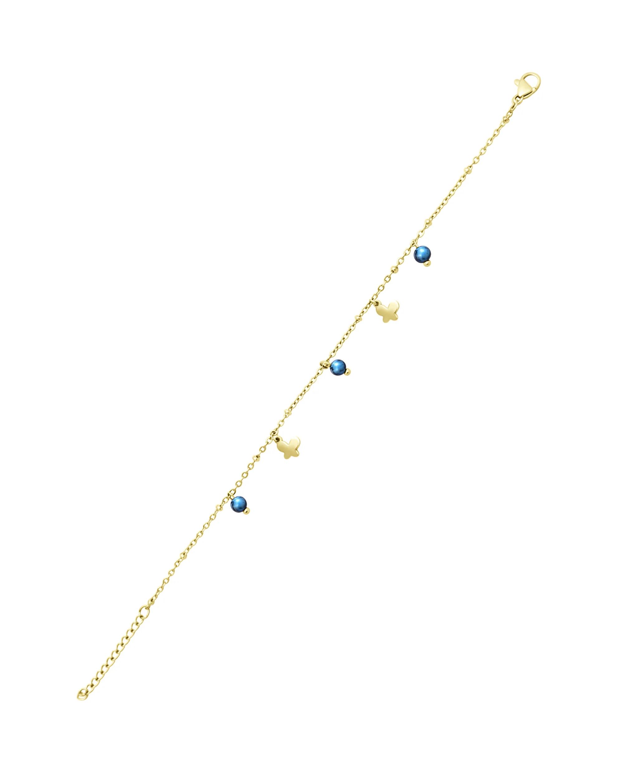 BRACELET EN ACIER DORE PAPILLONS AVEC BILLES TURQUOISE - Image 3