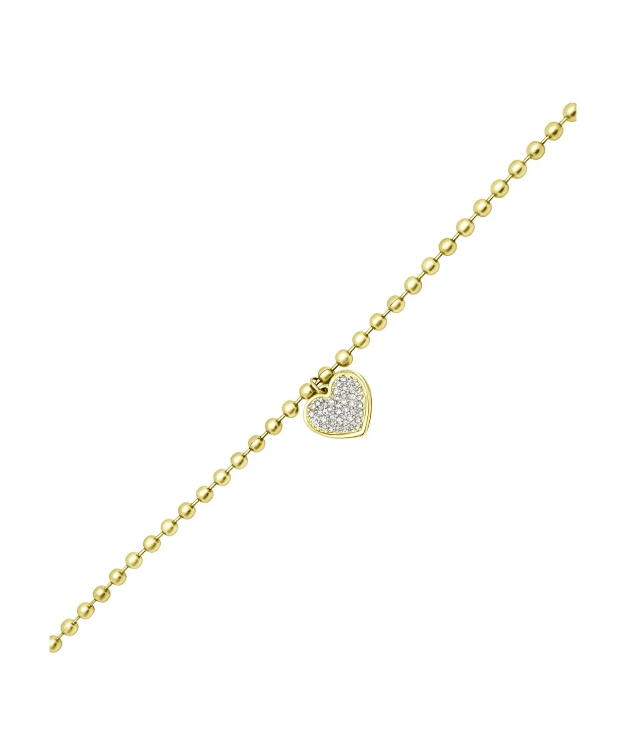BRACELET EN ACIER DORE PENDENTIF CŒUR STRASS