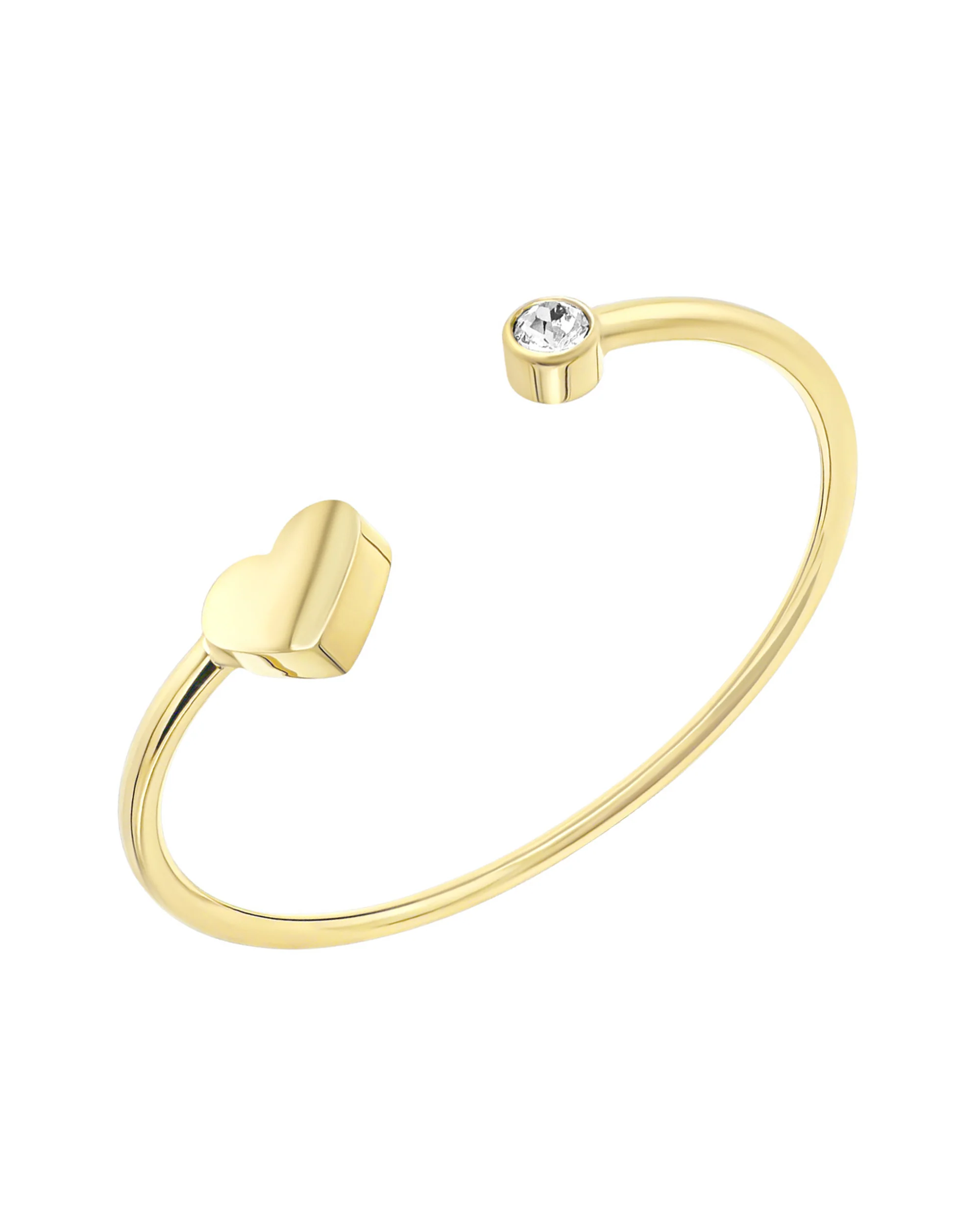 BRACELET EN ACIER DORE RIGIDE AVEC COEUR ET STRASS