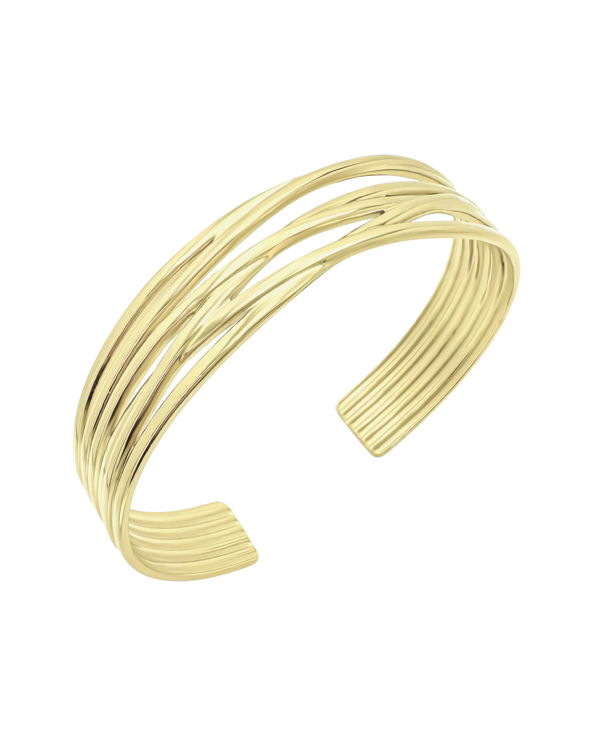 BRACELET EN ACIER DORE RIGIDE AVEC LIGNES ENTRELACES