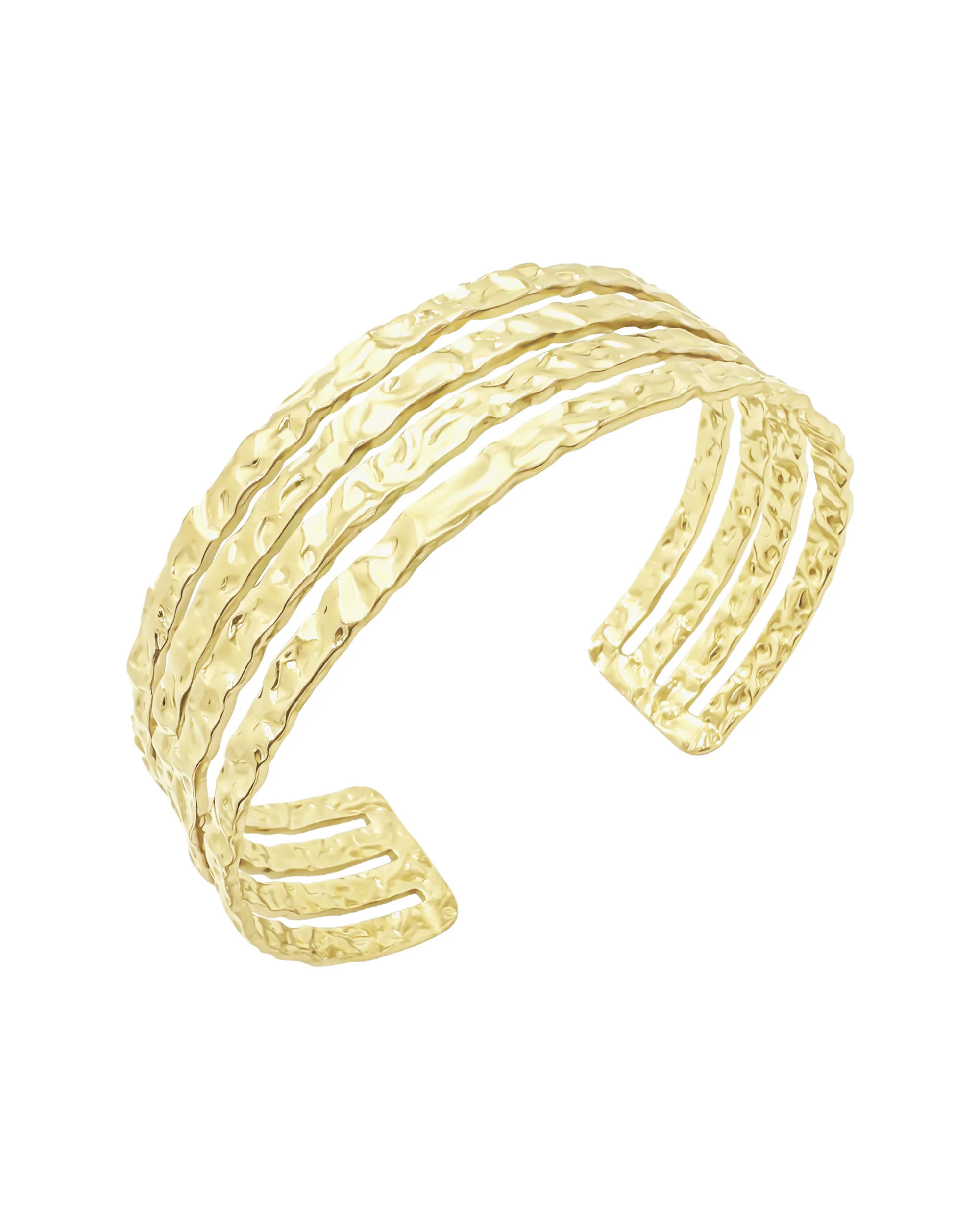 BRACELET EN ACIER DORE RIGIDE AVEC LIGNES MARTELES