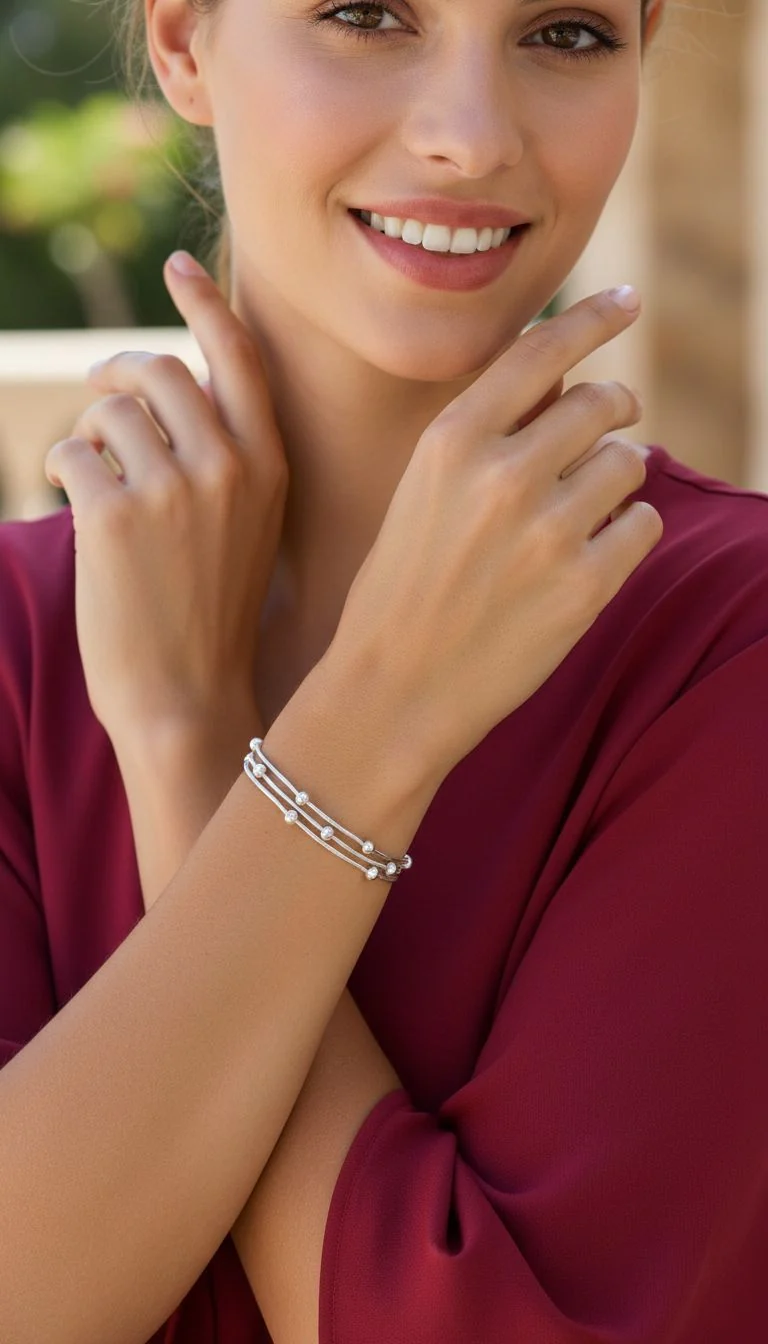 BRACELET EN ACIER TRIPLE MAILLE AVEC BILLES - Image 2