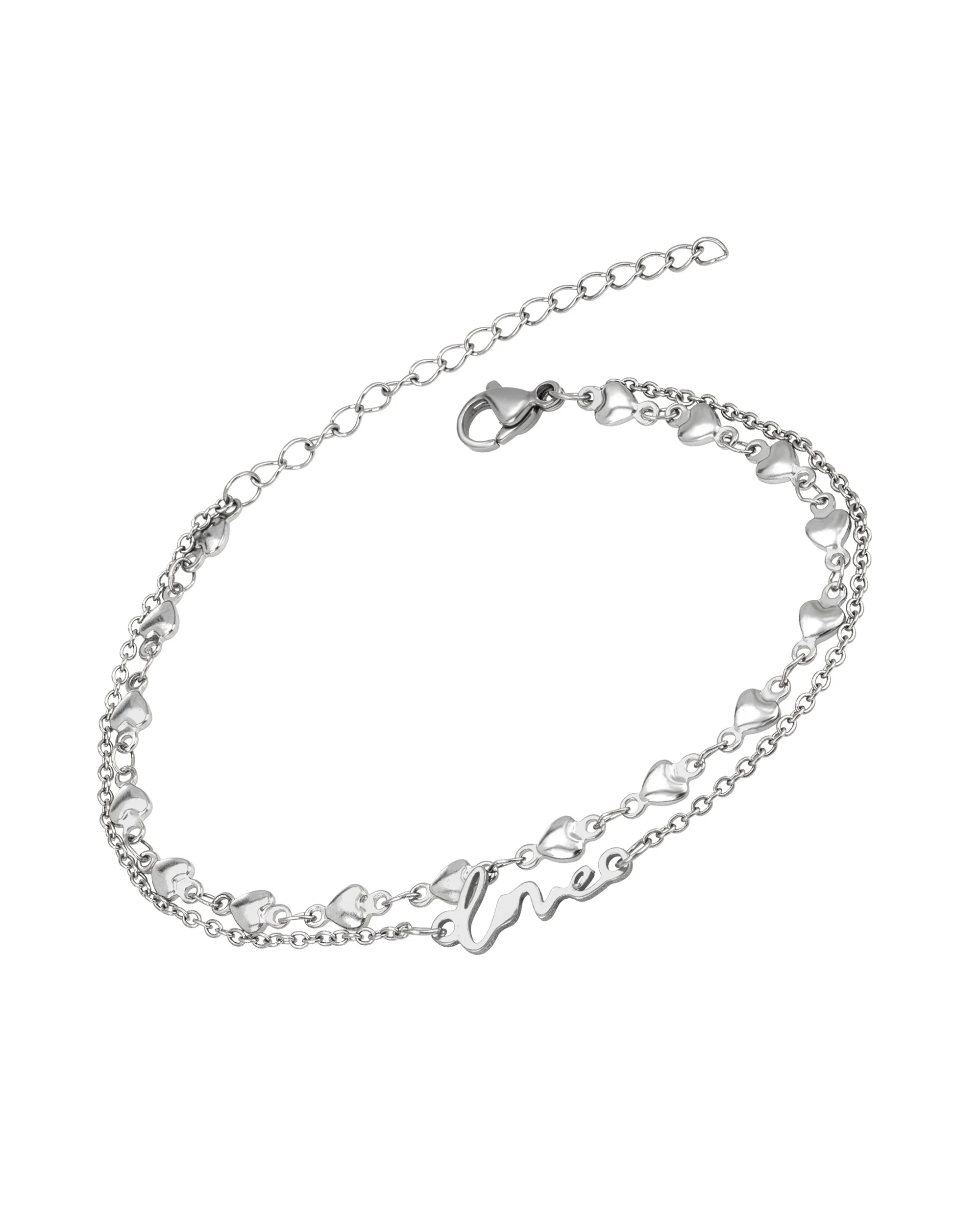BRACELET EN ACIER DOUBLE MAILLE AVEC COEUR ET LOVE