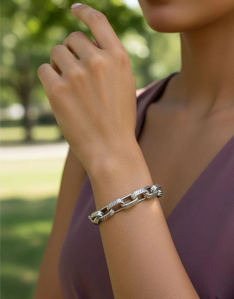 BRACELET EN ACIER GROSSE MAILLE STRIEE - Image 2
