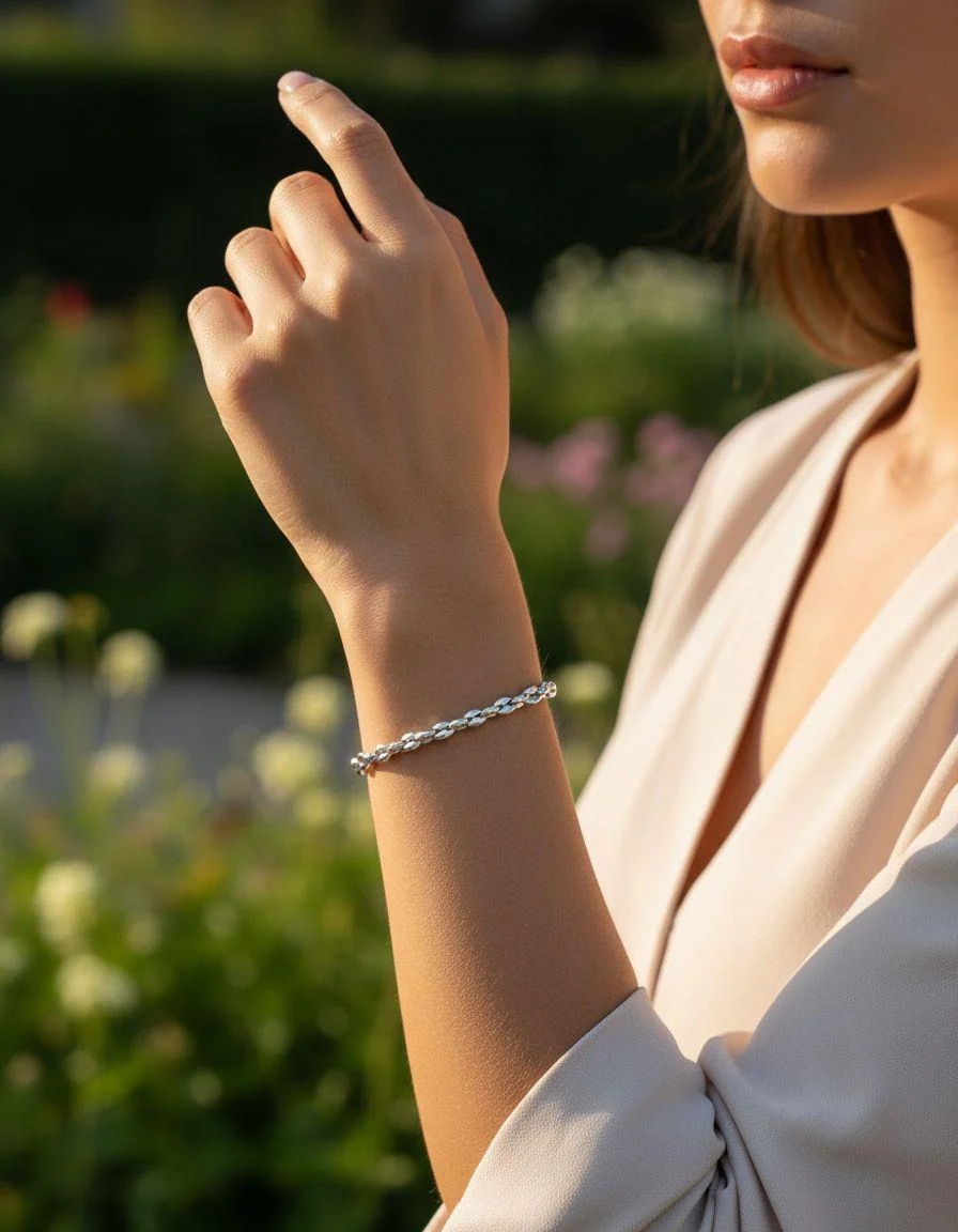 BRACELET EN ACIER MAILLE GRAIN DE CAFE - Image 2