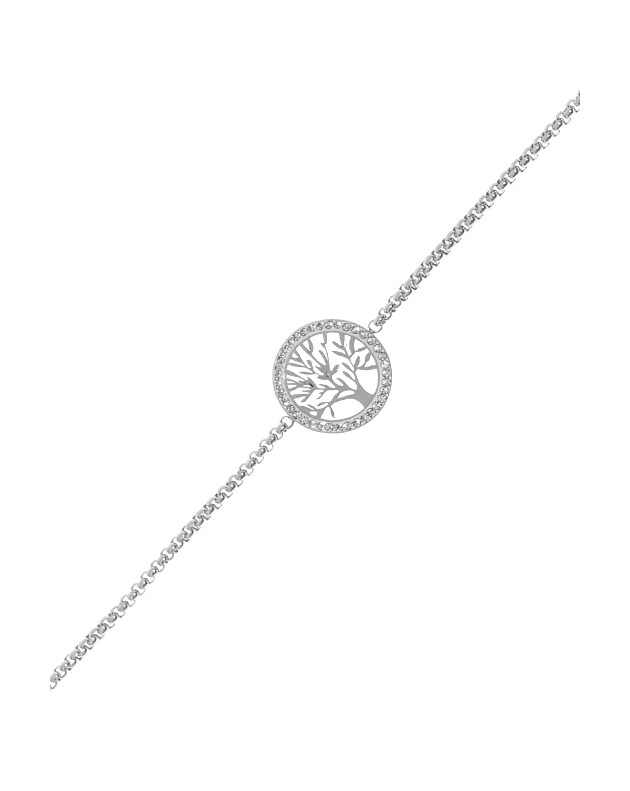 BRACELET EN ACIER MOTIF ARBRE DE VIE CERCLE DE STRASS