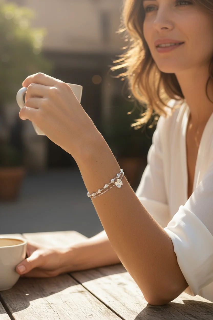 BRACELET EN ACIER MULTI COEURS ET TREFLE - Image 2