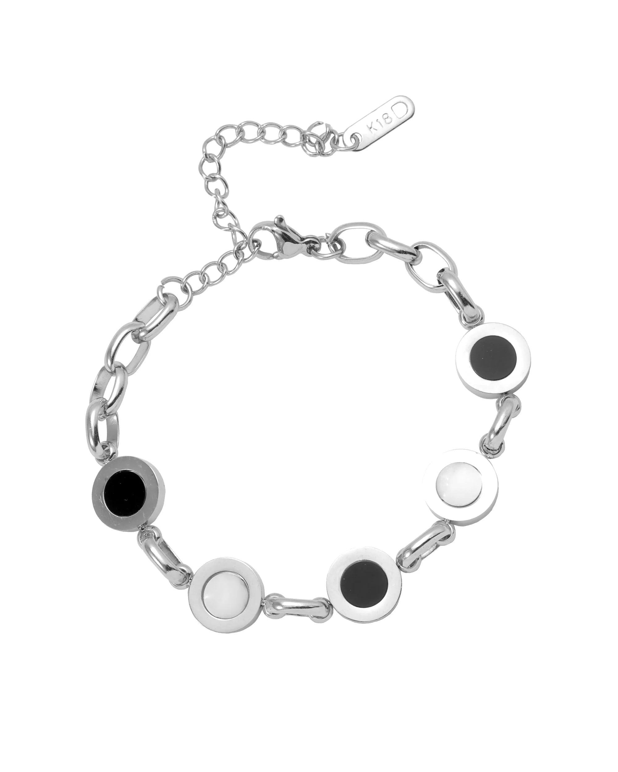 BRACELET EN ACIER MULTI RONDS ONYX ET BLANC