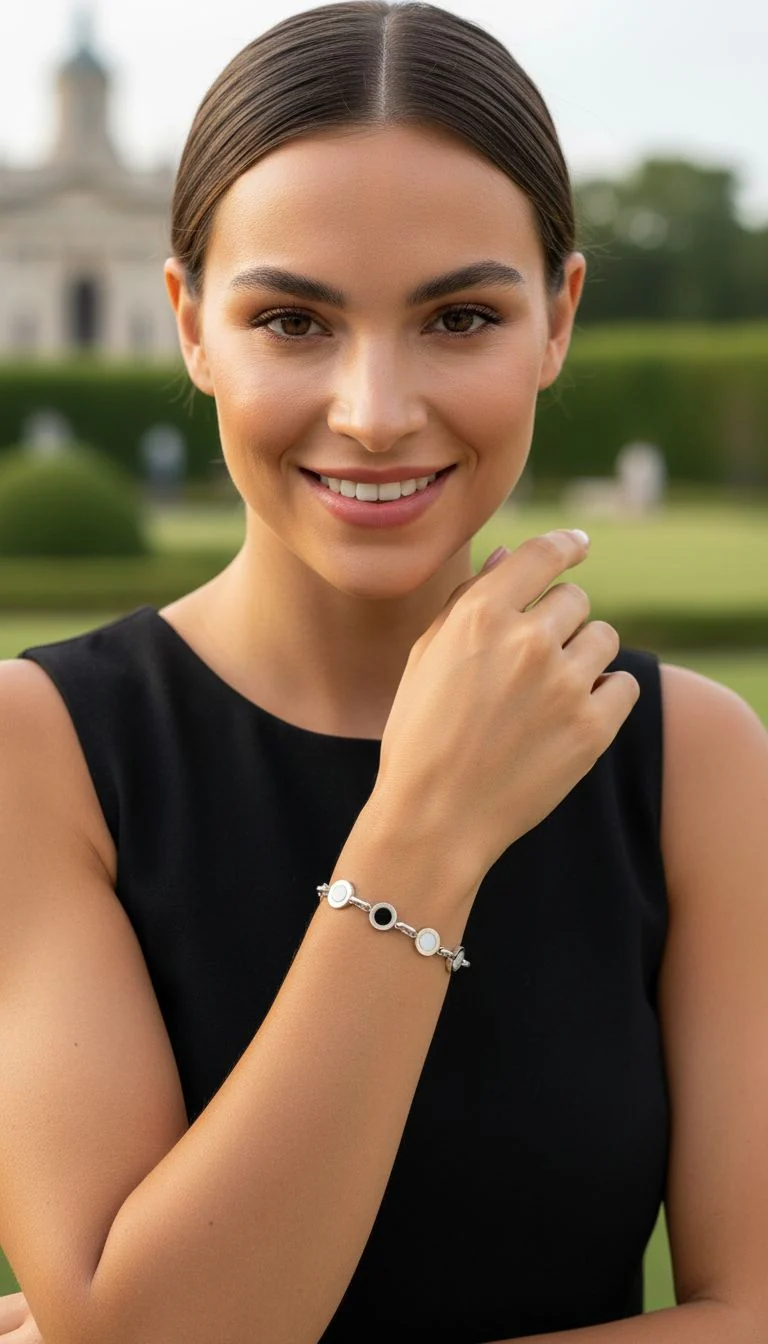 BRACELET EN ACIER MULTI RONDS ONYX ET BLANC - Image 2